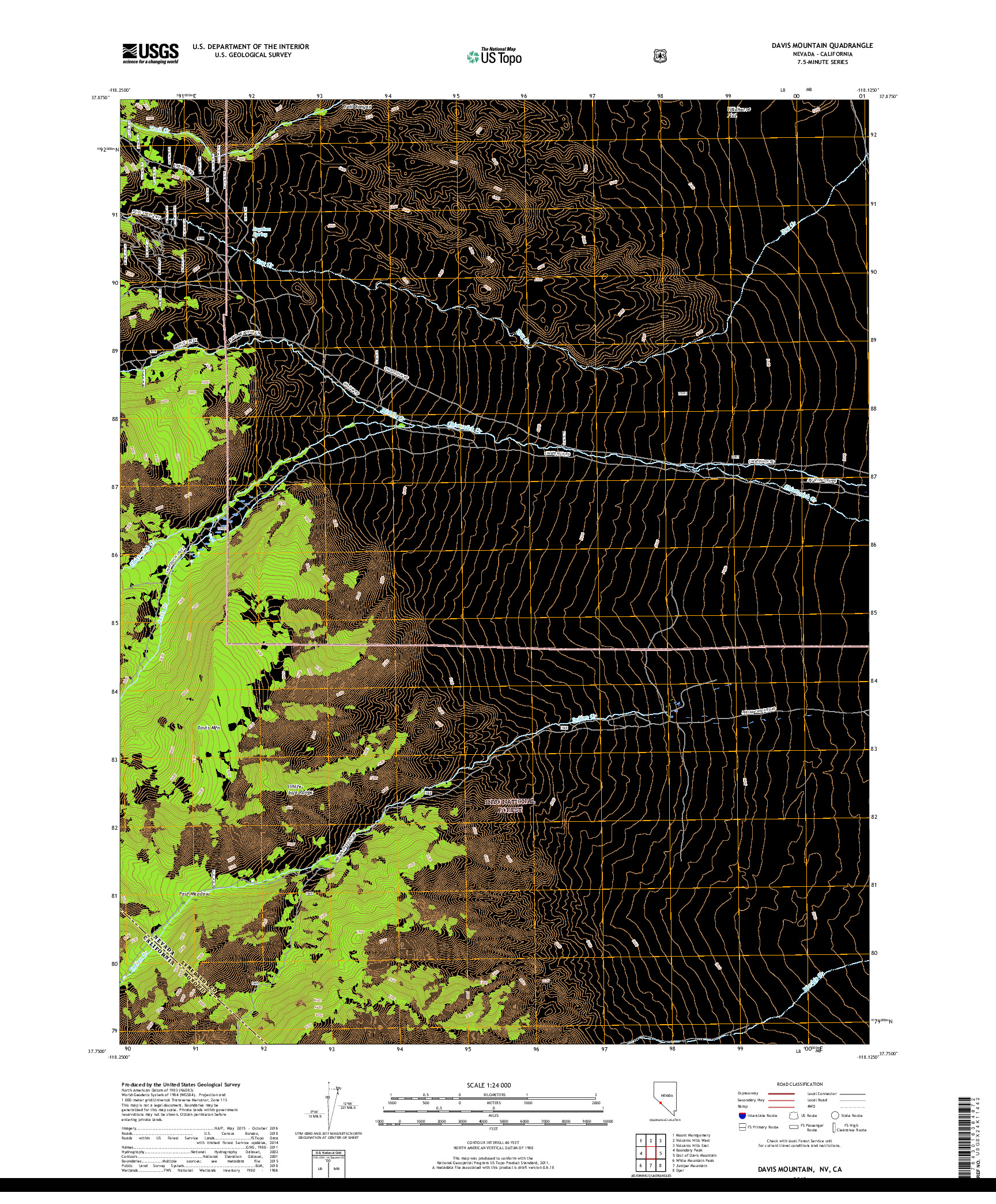 USGS US TOPO 7.5-MINUTE MAP FOR DAVIS MOUNTAIN, NV,CA 2018