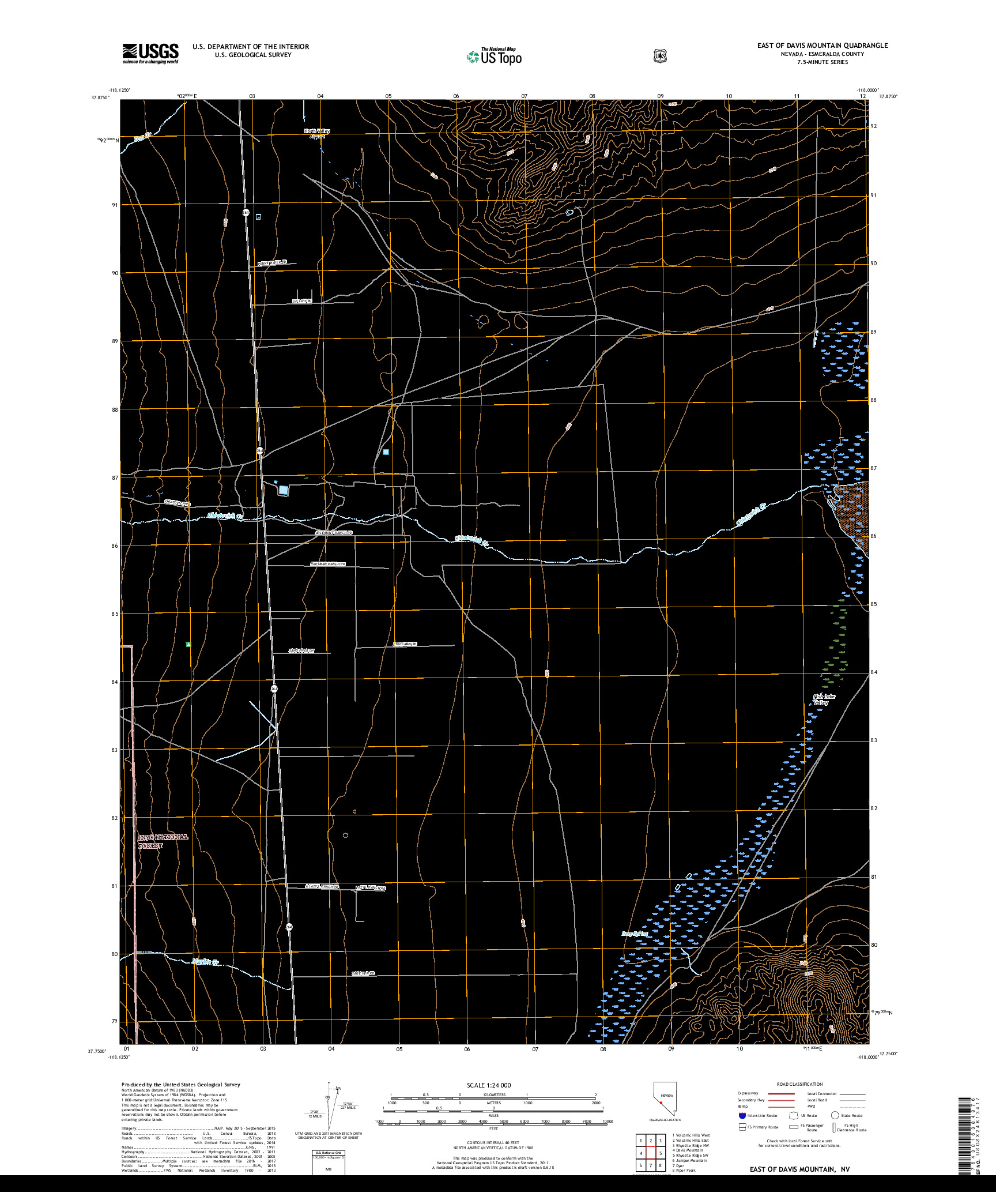 USGS US TOPO 7.5-MINUTE MAP FOR EAST OF DAVIS MOUNTAIN, NV 2018