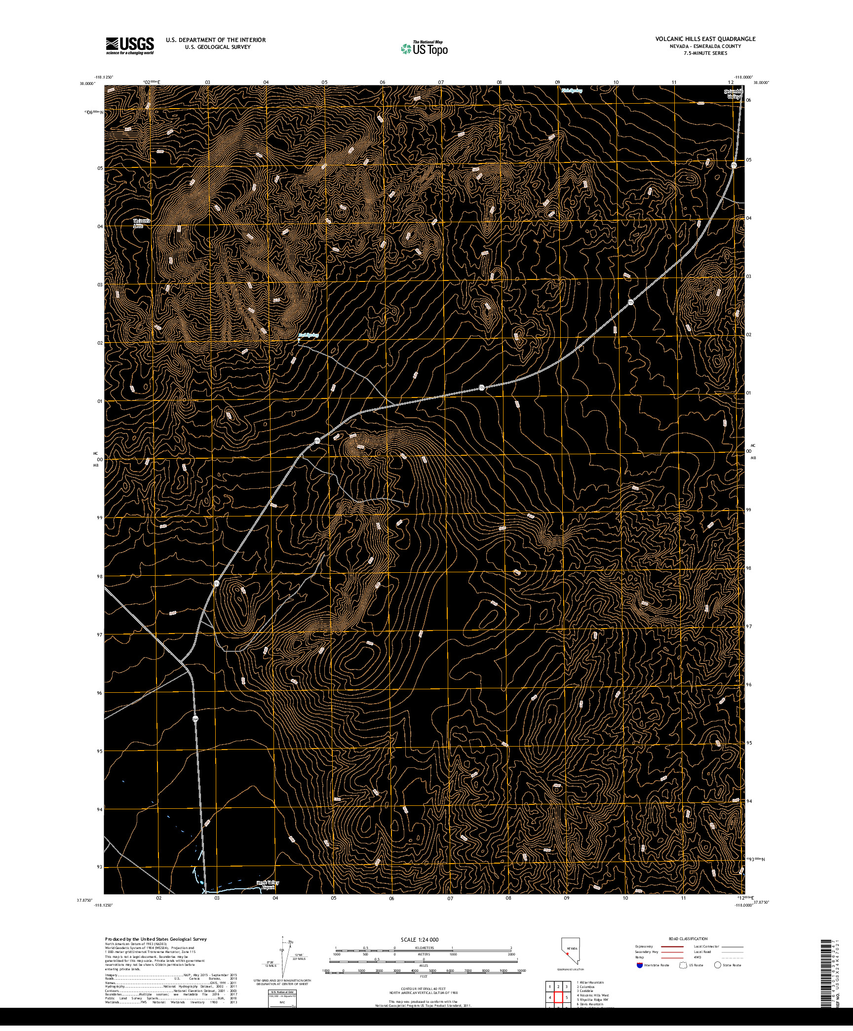 USGS US TOPO 7.5-MINUTE MAP FOR VOLCANIC HILLS EAST, NV 2018