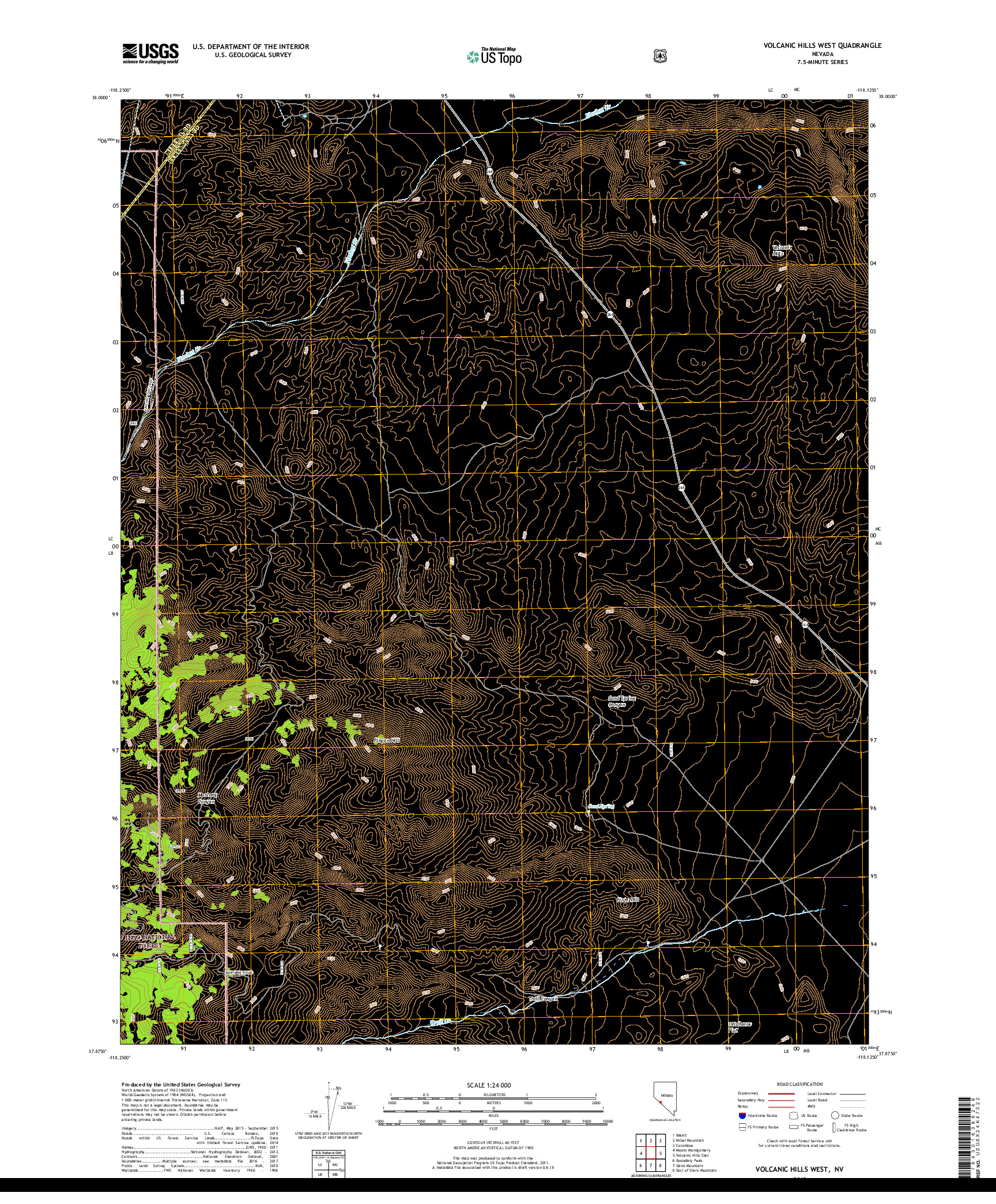 USGS US TOPO 7.5-MINUTE MAP FOR VOLCANIC HILLS WEST, NV 2018