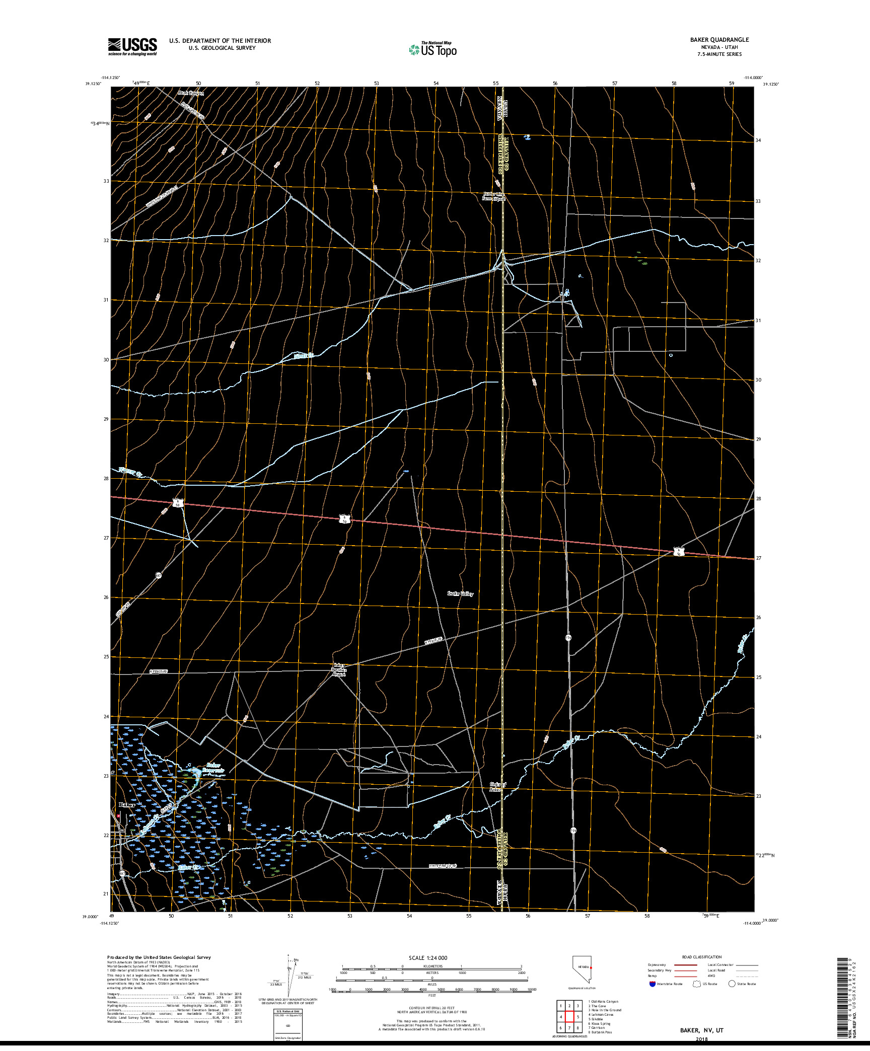 USGS US TOPO 7.5-MINUTE MAP FOR BAKER, NV,UT 2018