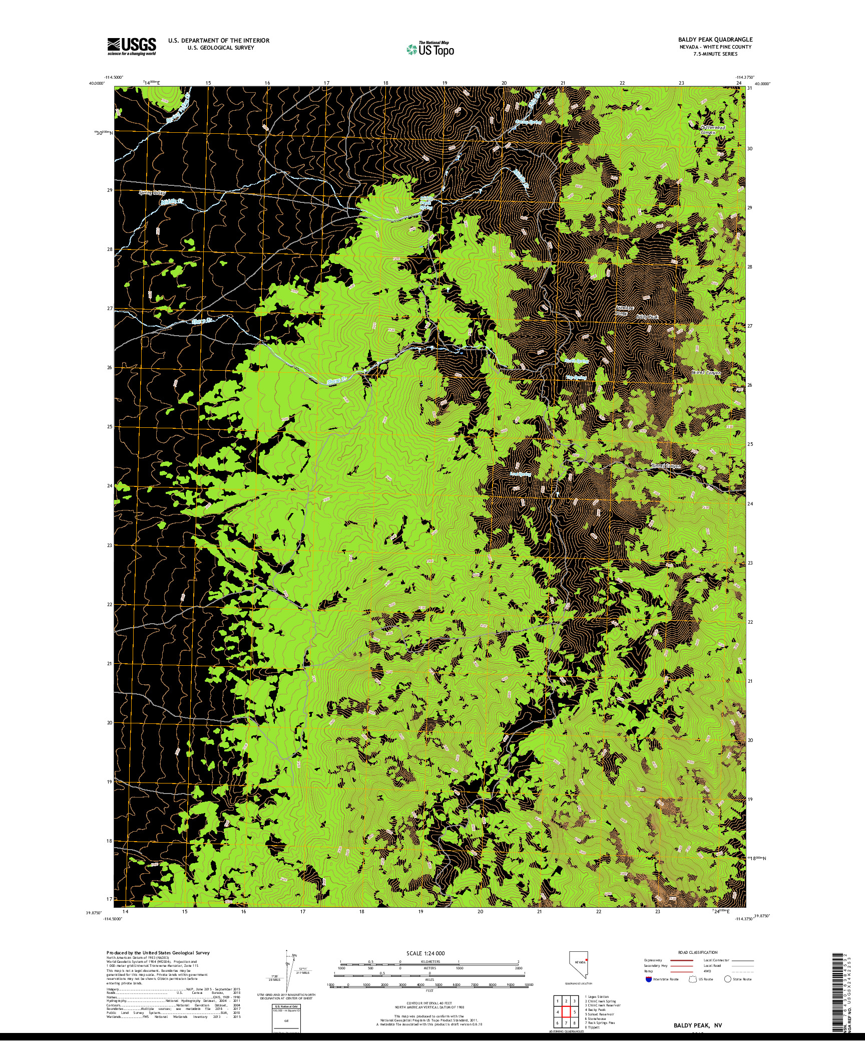 USGS US TOPO 7.5-MINUTE MAP FOR BALDY PEAK, NV 2018