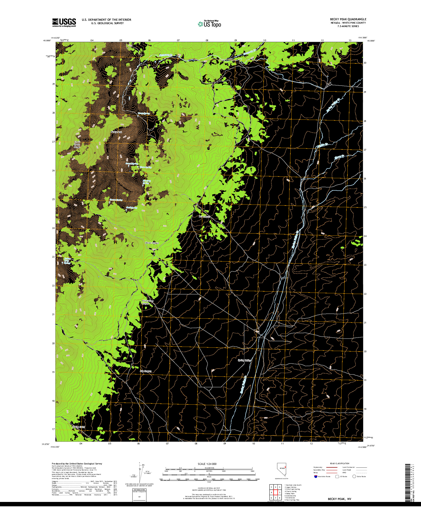 USGS US TOPO 7.5-MINUTE MAP FOR BECKY PEAK, NV 2018