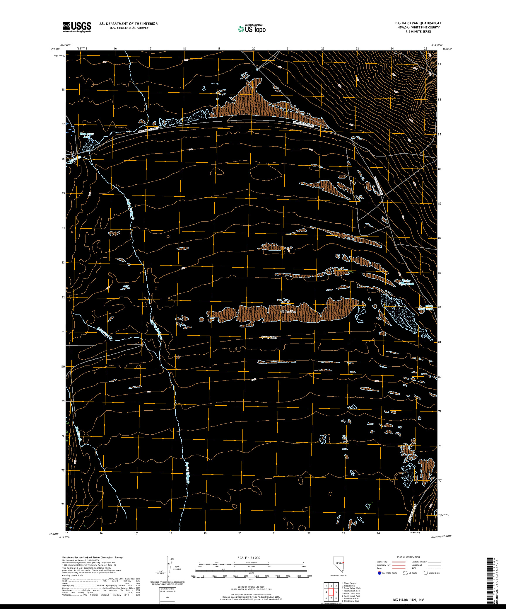 USGS US TOPO 7.5-MINUTE MAP FOR BIG HARD PAN, NV 2018