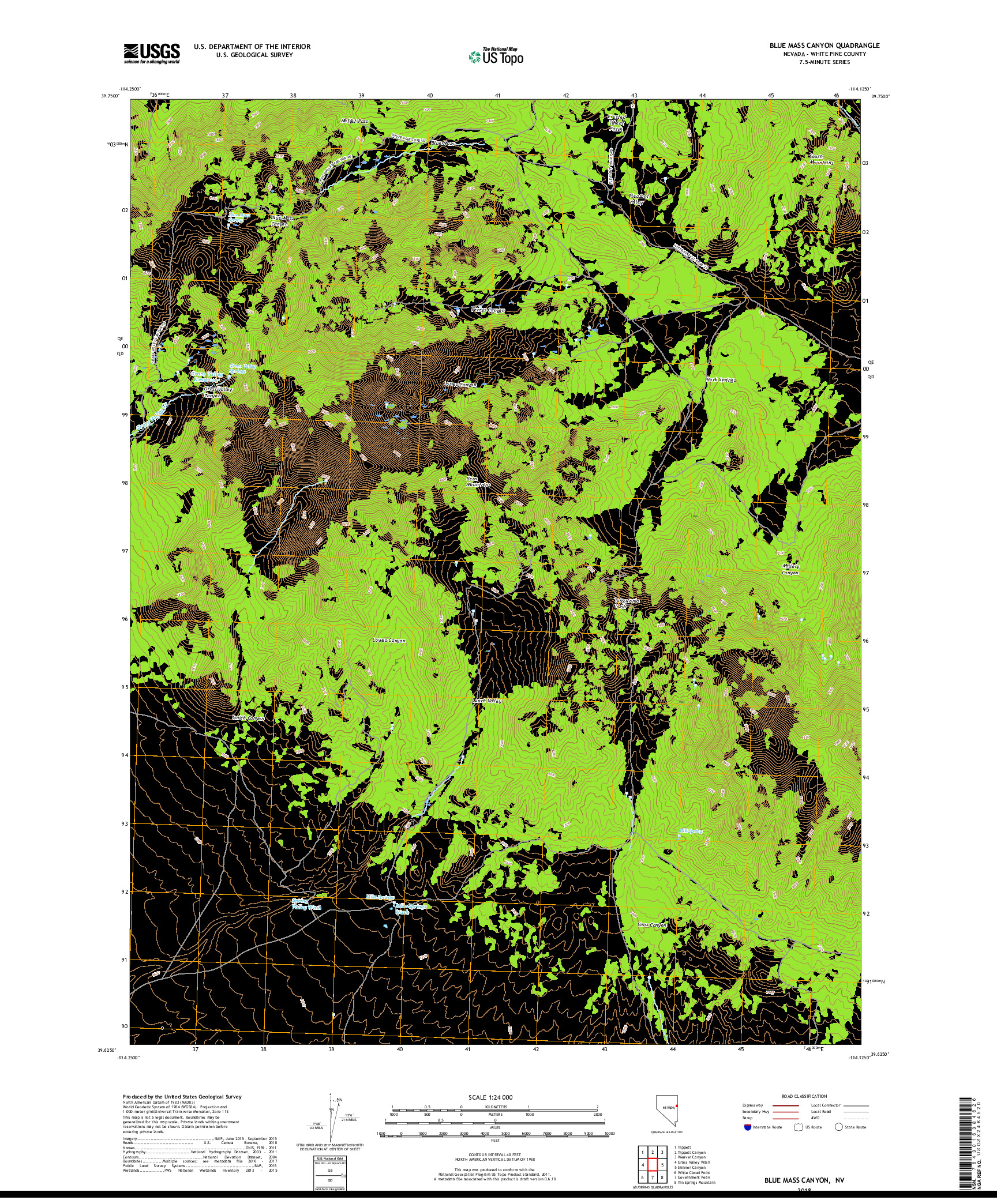 USGS US TOPO 7.5-MINUTE MAP FOR BLUE MASS CANYON, NV 2018