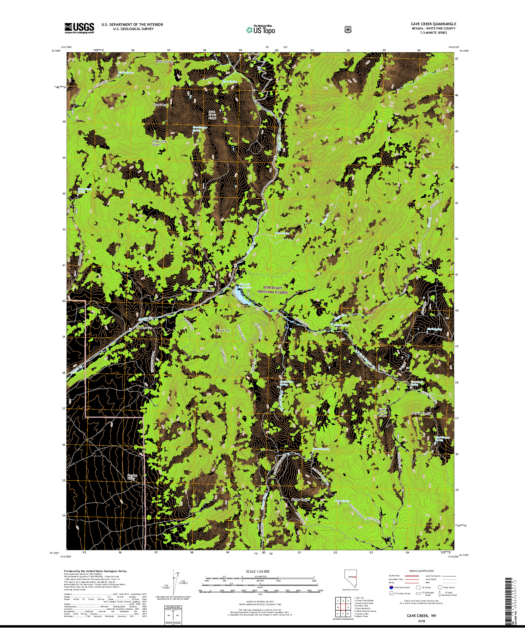 USGS US TOPO 7.5-MINUTE MAP FOR CAVE CREEK, NV 2018