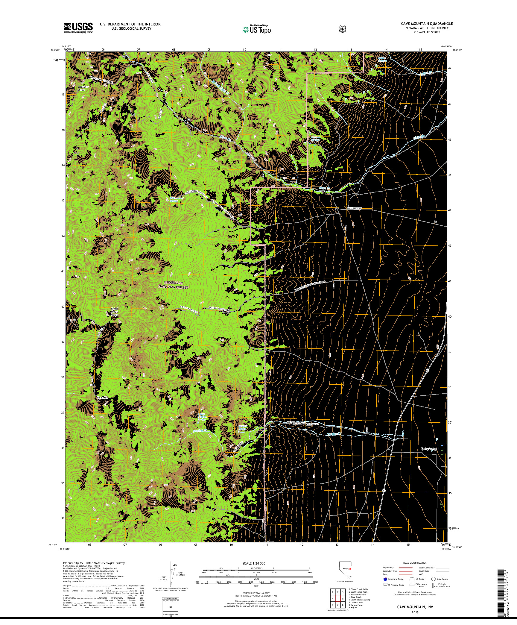 USGS US TOPO 7.5-MINUTE MAP FOR CAVE MOUNTAIN, NV 2018