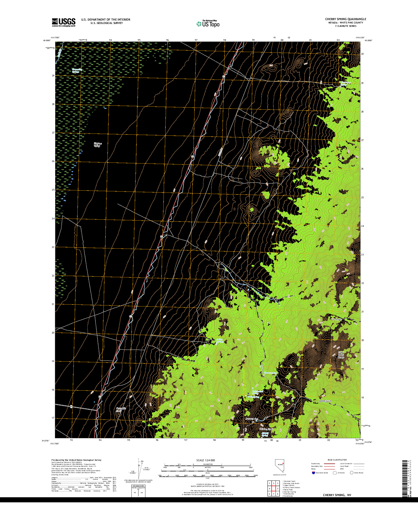 USGS US TOPO 7.5-MINUTE MAP FOR CHERRY SPRING, NV 2018