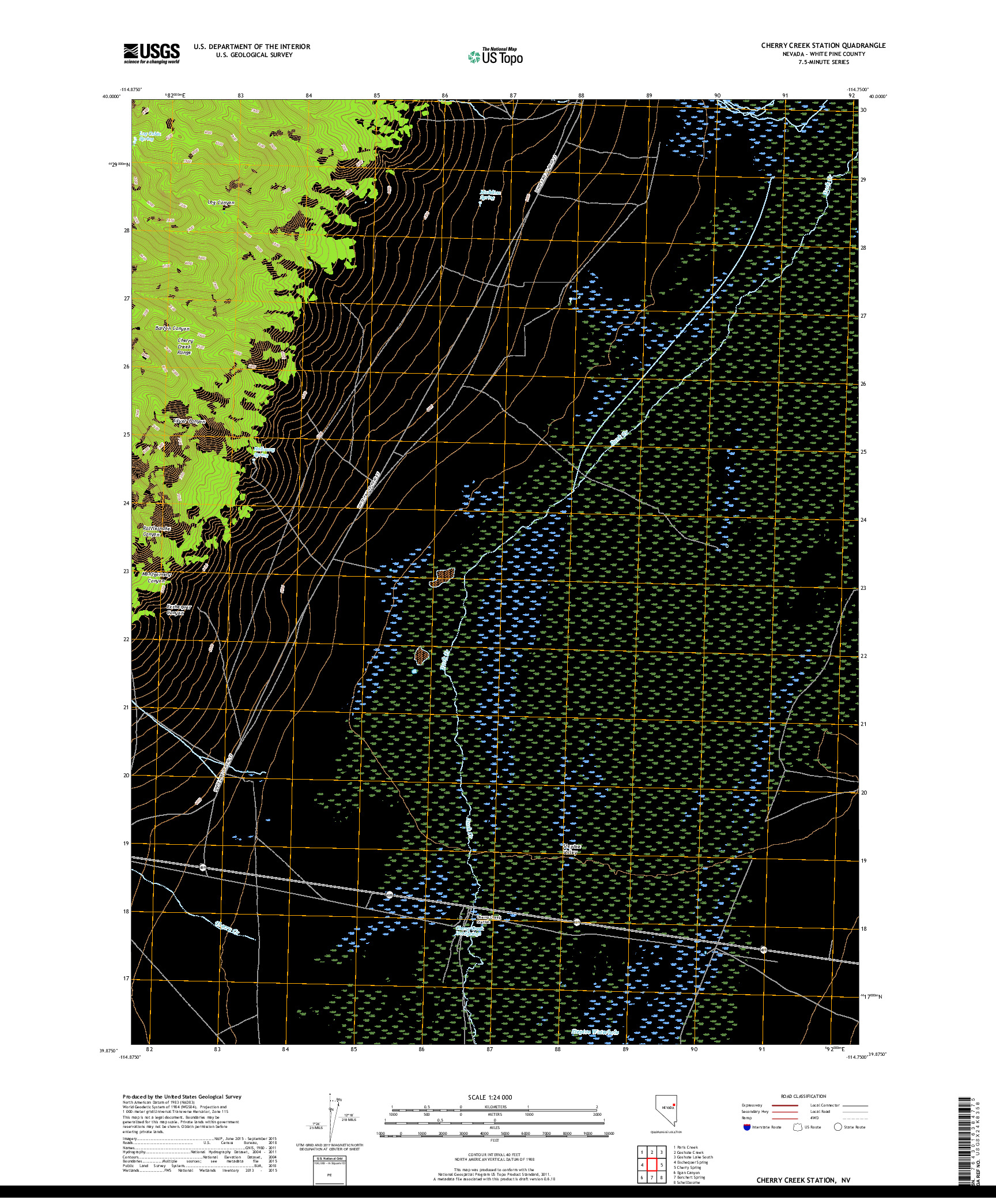 USGS US TOPO 7.5-MINUTE MAP FOR CHERRY CREEK STATION, NV 2018