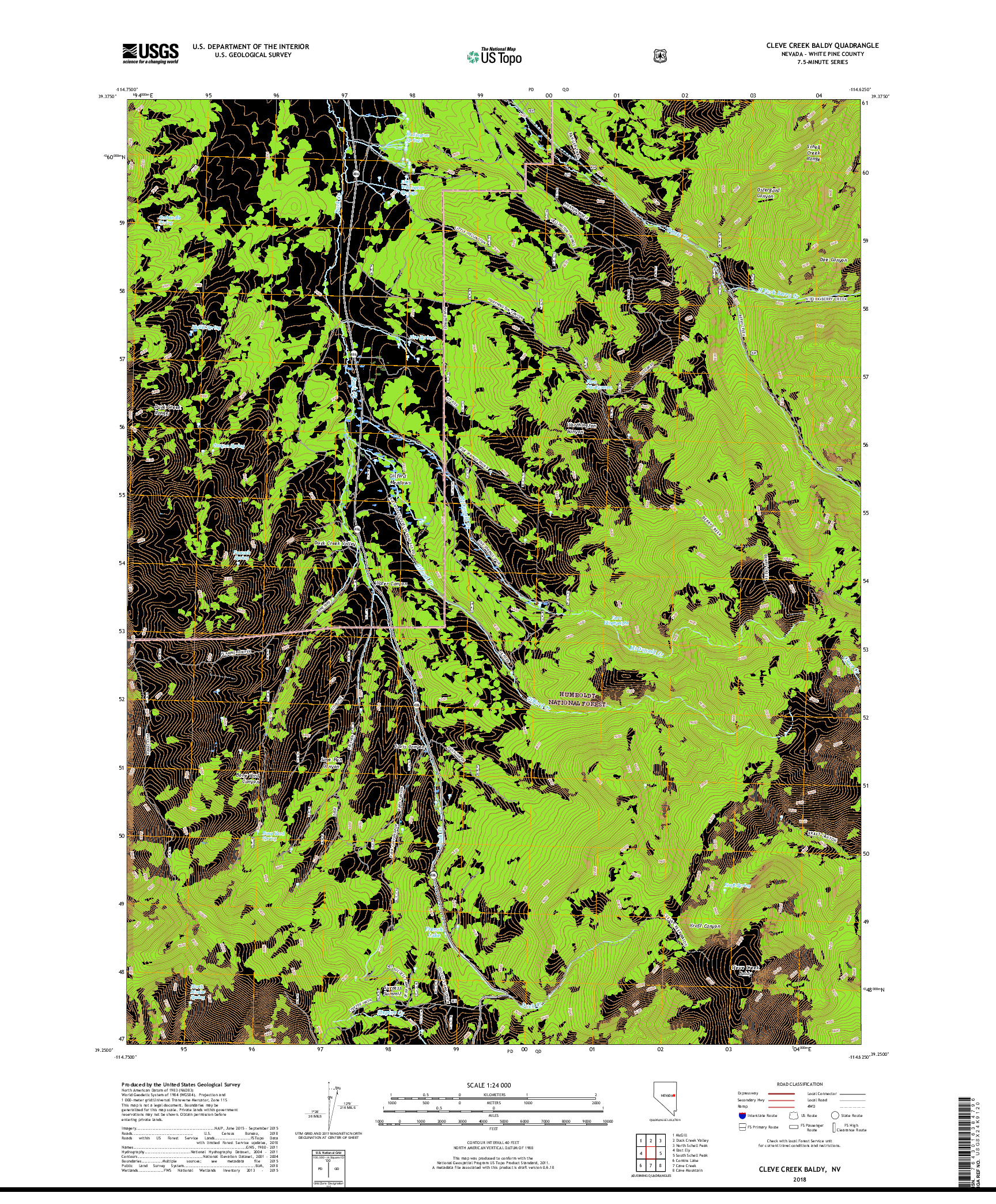 USGS US TOPO 7.5-MINUTE MAP FOR CLEVE CREEK BALDY, NV 2018