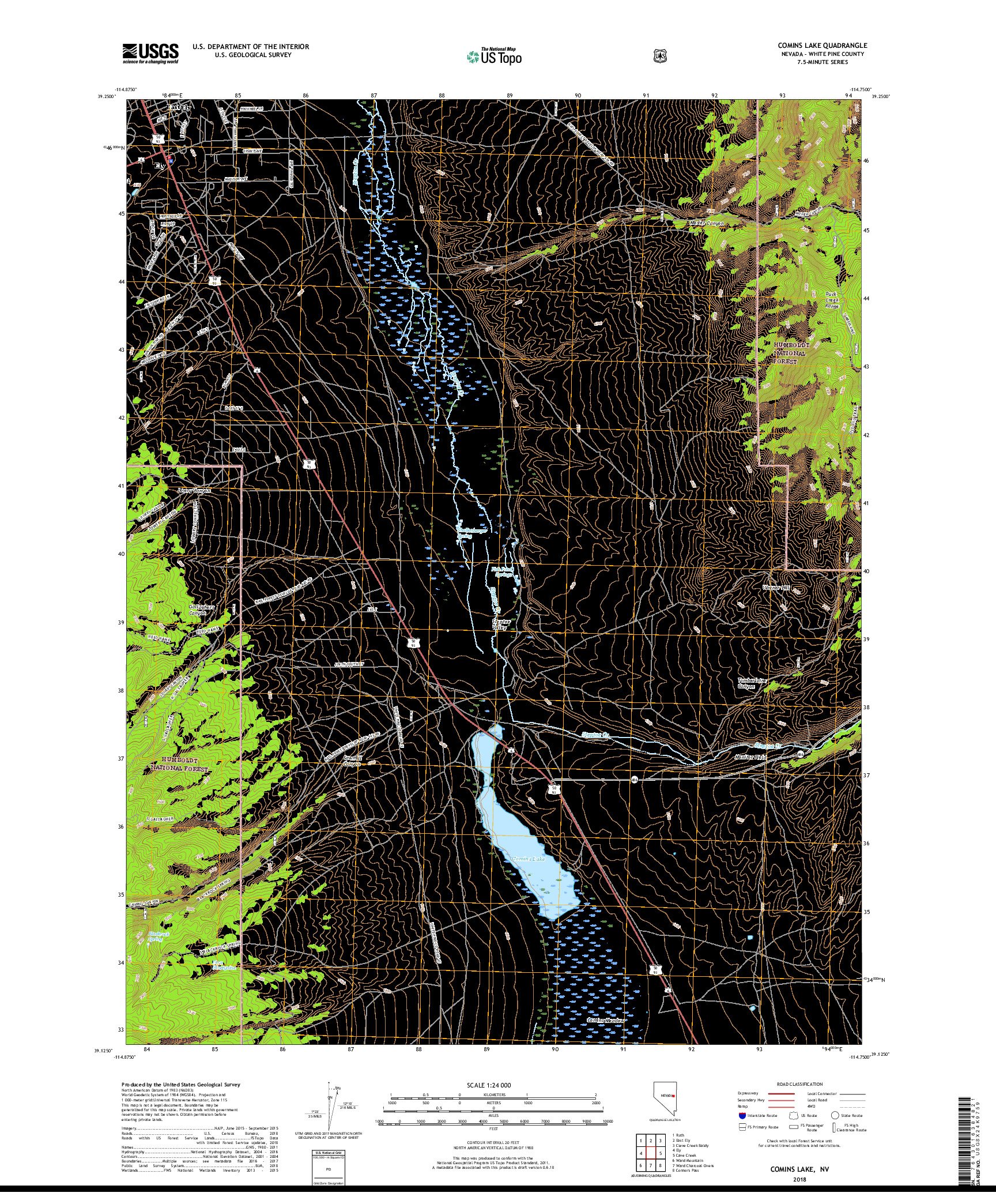 USGS US TOPO 7.5-MINUTE MAP FOR COMINS LAKE, NV 2018