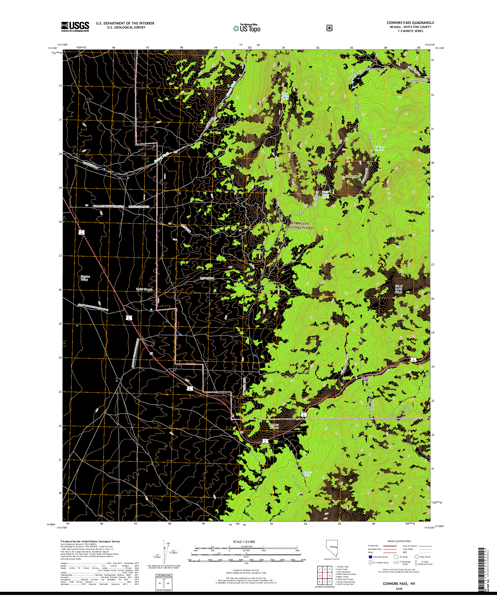 USGS US TOPO 7.5-MINUTE MAP FOR CONNORS PASS, NV 2018