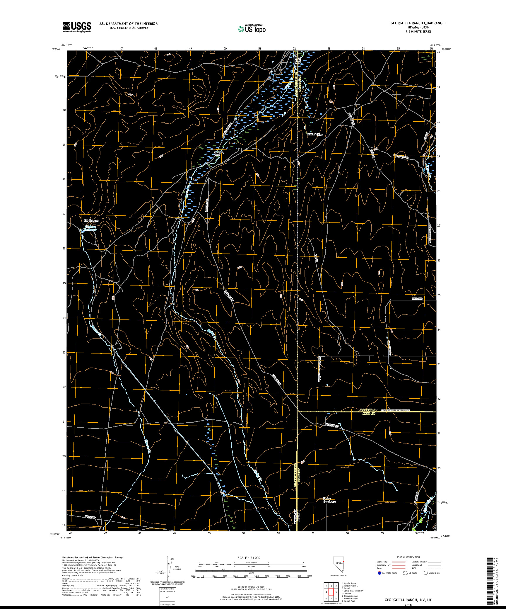 USGS US TOPO 7.5-MINUTE MAP FOR GEORGETTA RANCH, NV,UT 2018