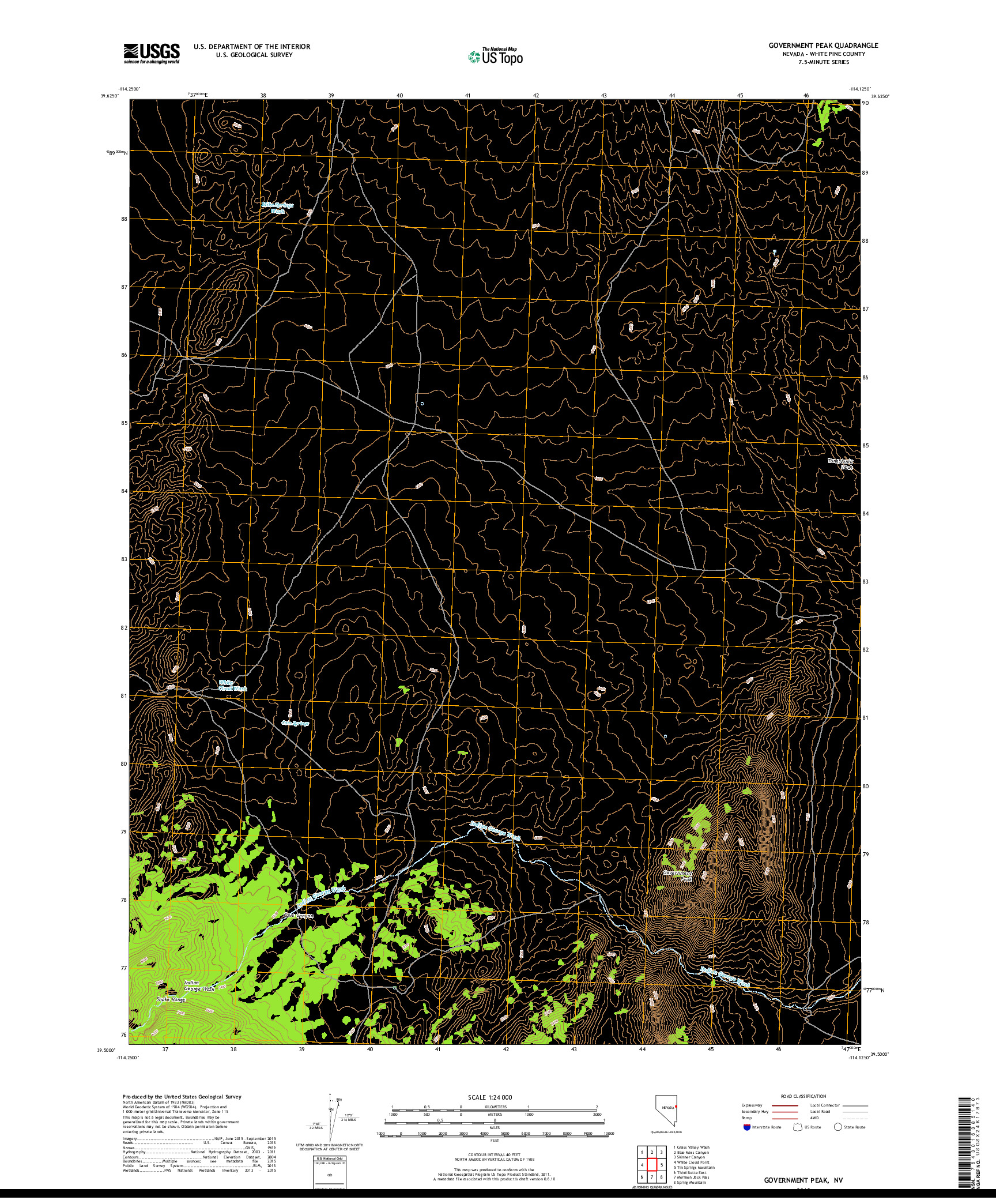 USGS US TOPO 7.5-MINUTE MAP FOR GOVERNMENT PEAK, NV 2018