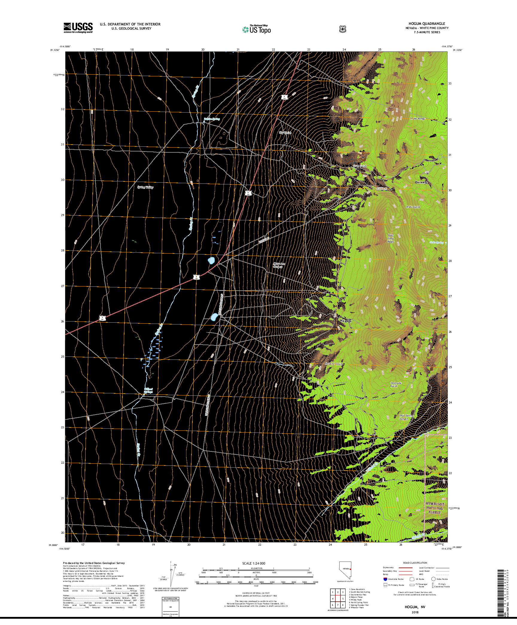 USGS US TOPO 7.5-MINUTE MAP FOR HOGUM, NV 2018