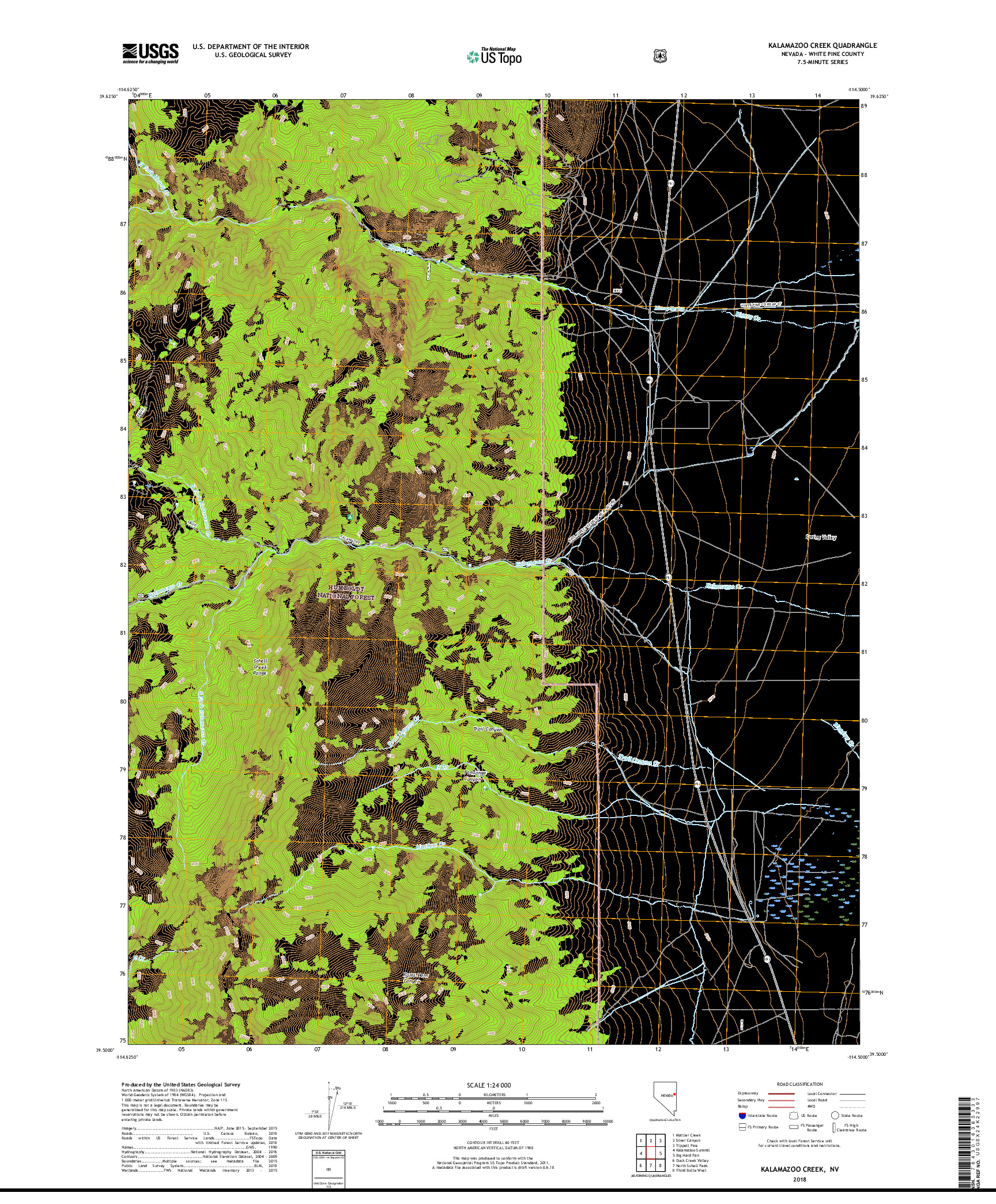 USGS US TOPO 7.5-MINUTE MAP FOR KALAMAZOO CREEK, NV 2018
