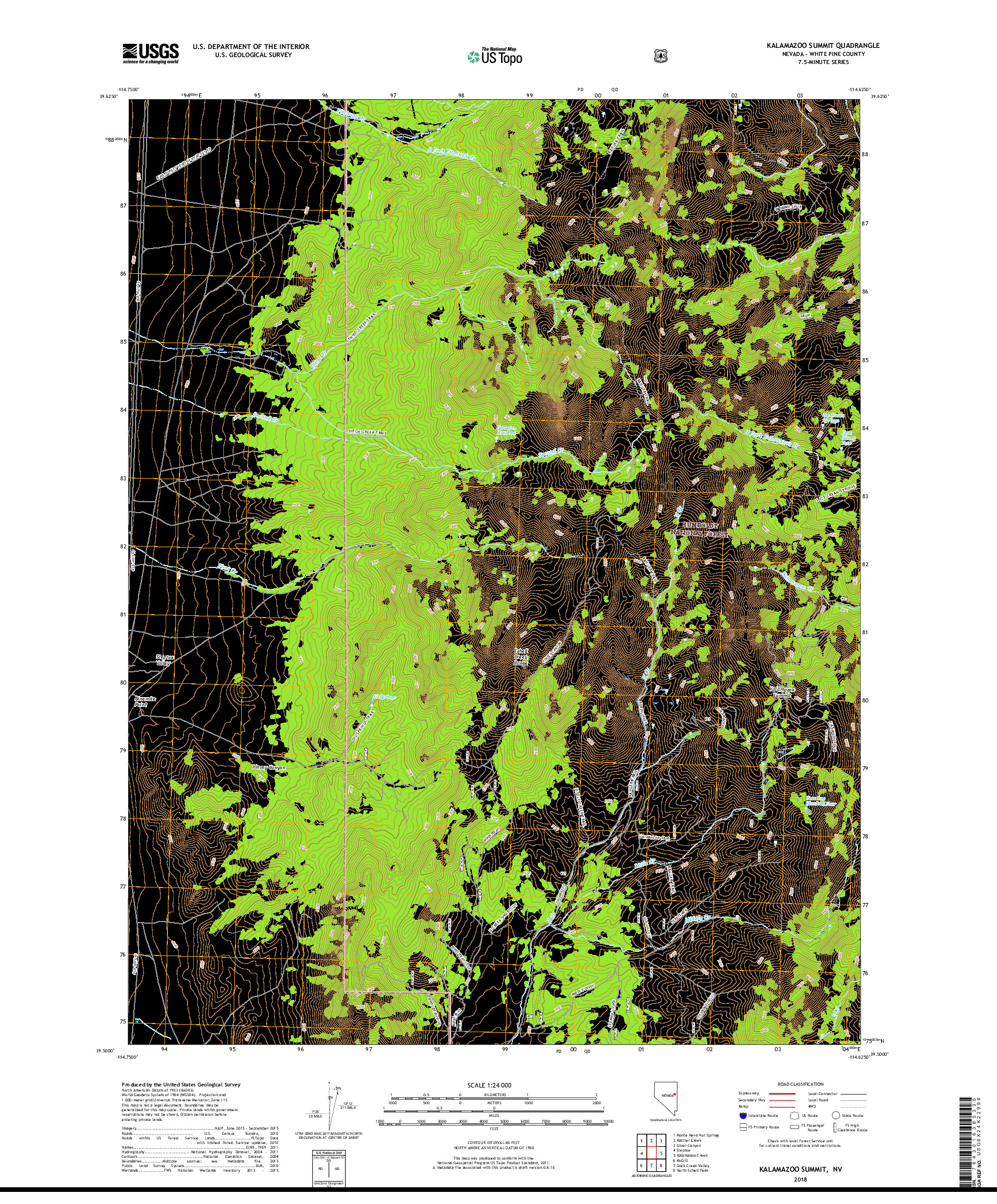 USGS US TOPO 7.5-MINUTE MAP FOR KALAMAZOO SUMMIT, NV 2018