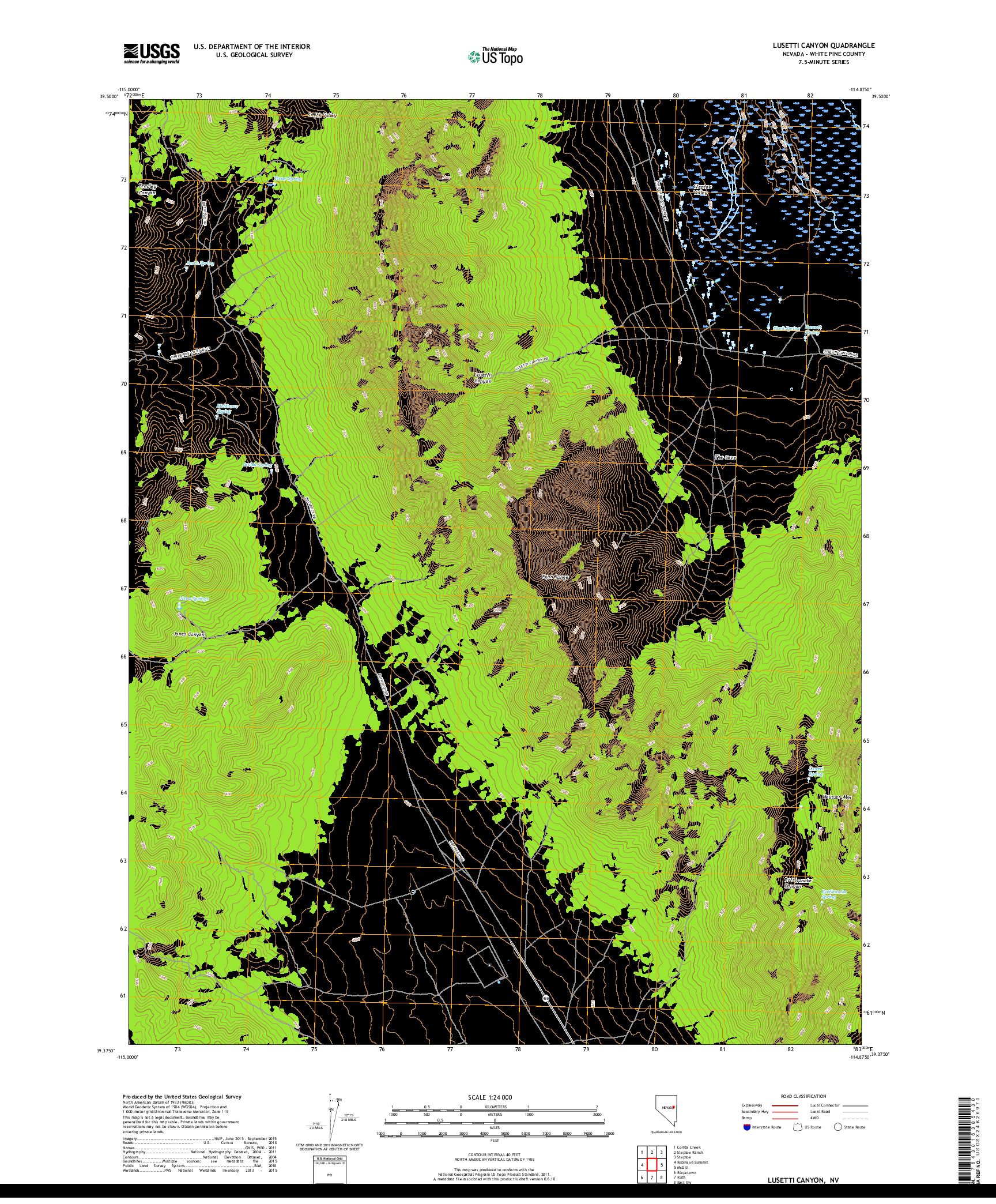 USGS US TOPO 7.5-MINUTE MAP FOR LUSETTI CANYON, NV 2018