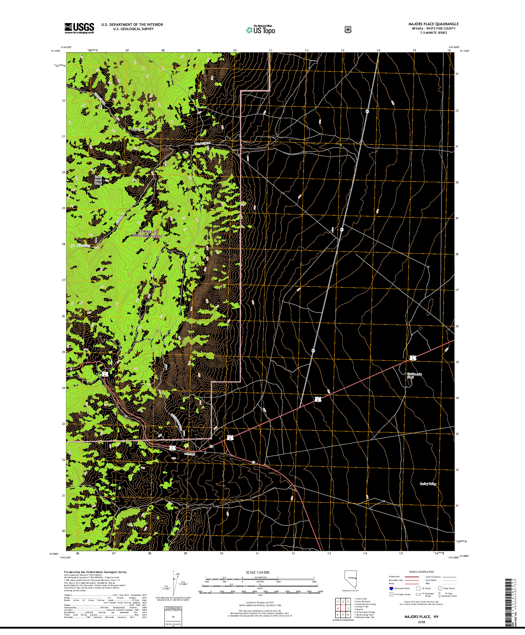 USGS US TOPO 7.5-MINUTE MAP FOR MAJORS PLACE, NV 2018