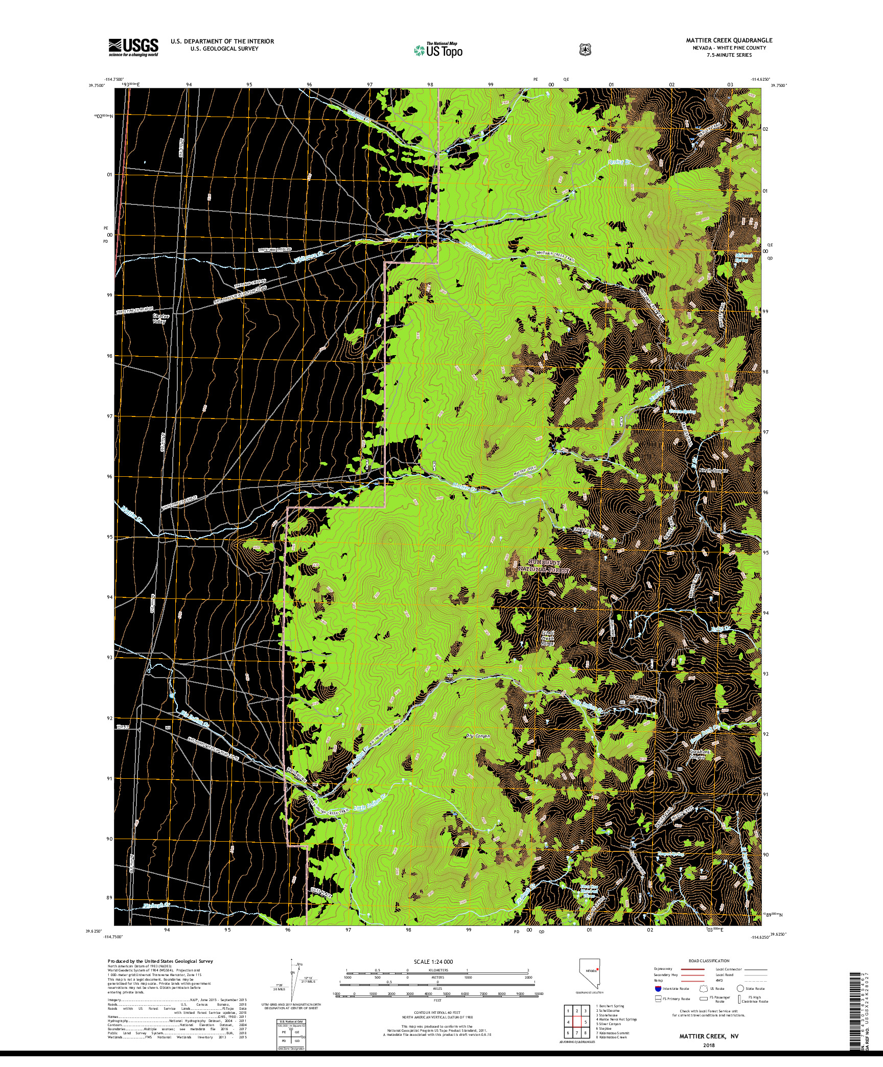 USGS US TOPO 7.5-MINUTE MAP FOR MATTIER CREEK, NV 2018