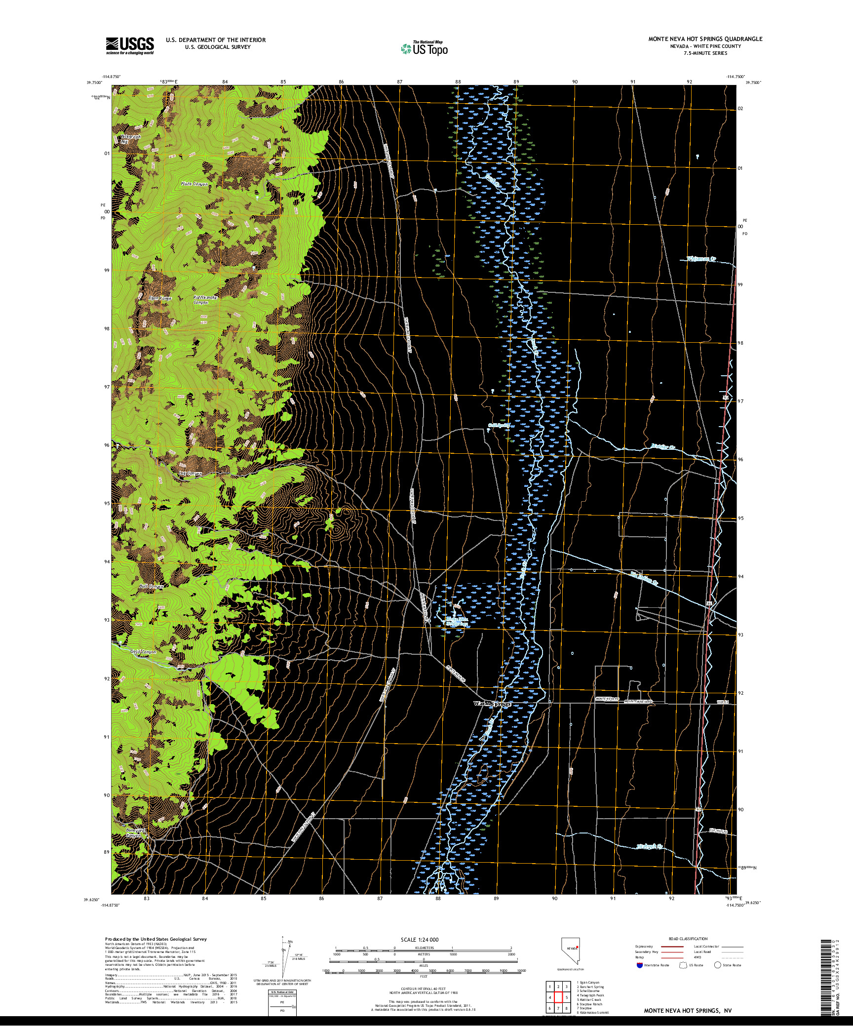 USGS US TOPO 7.5-MINUTE MAP FOR MONTE NEVA HOT SPRINGS, NV 2018