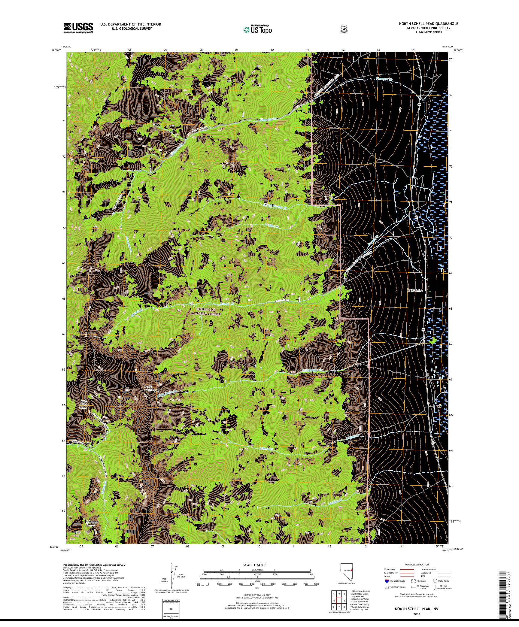 USGS US TOPO 7.5-MINUTE MAP FOR NORTH SCHELL PEAK, NV 2018