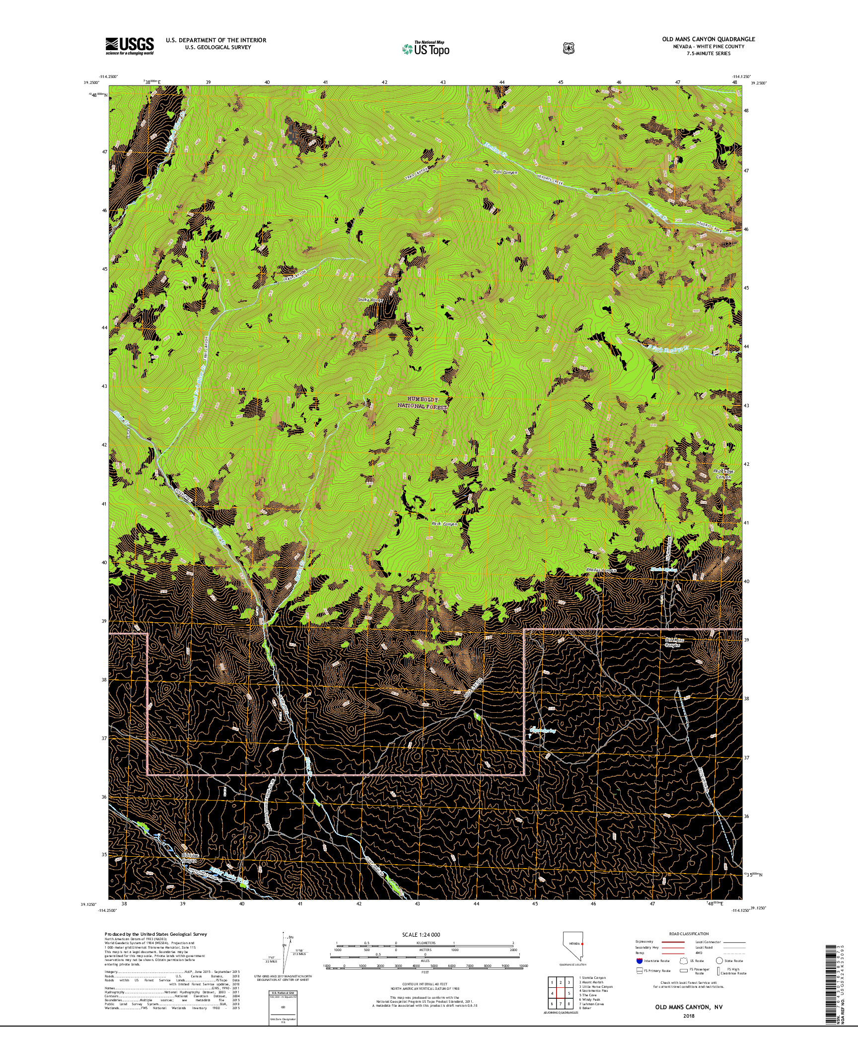 USGS US TOPO 7.5-MINUTE MAP FOR OLD MANS CANYON, NV 2018