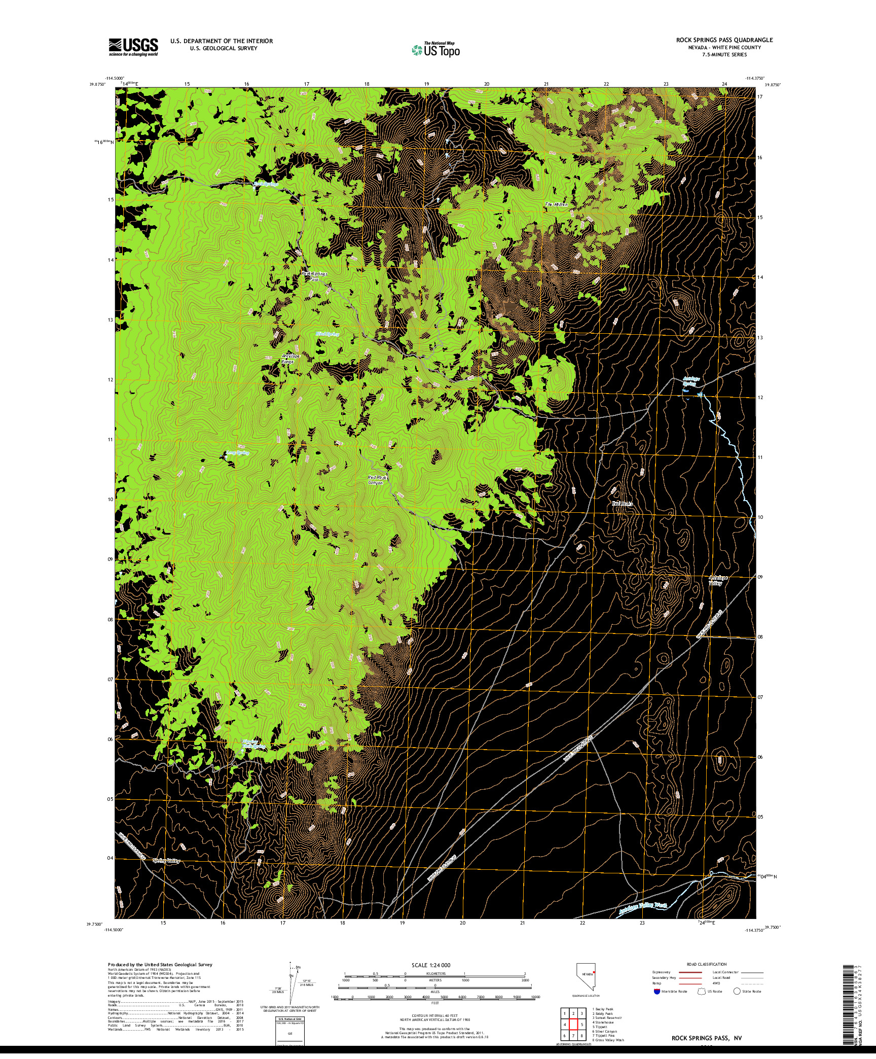 USGS US TOPO 7.5-MINUTE MAP FOR ROCK SPRINGS PASS, NV 2018