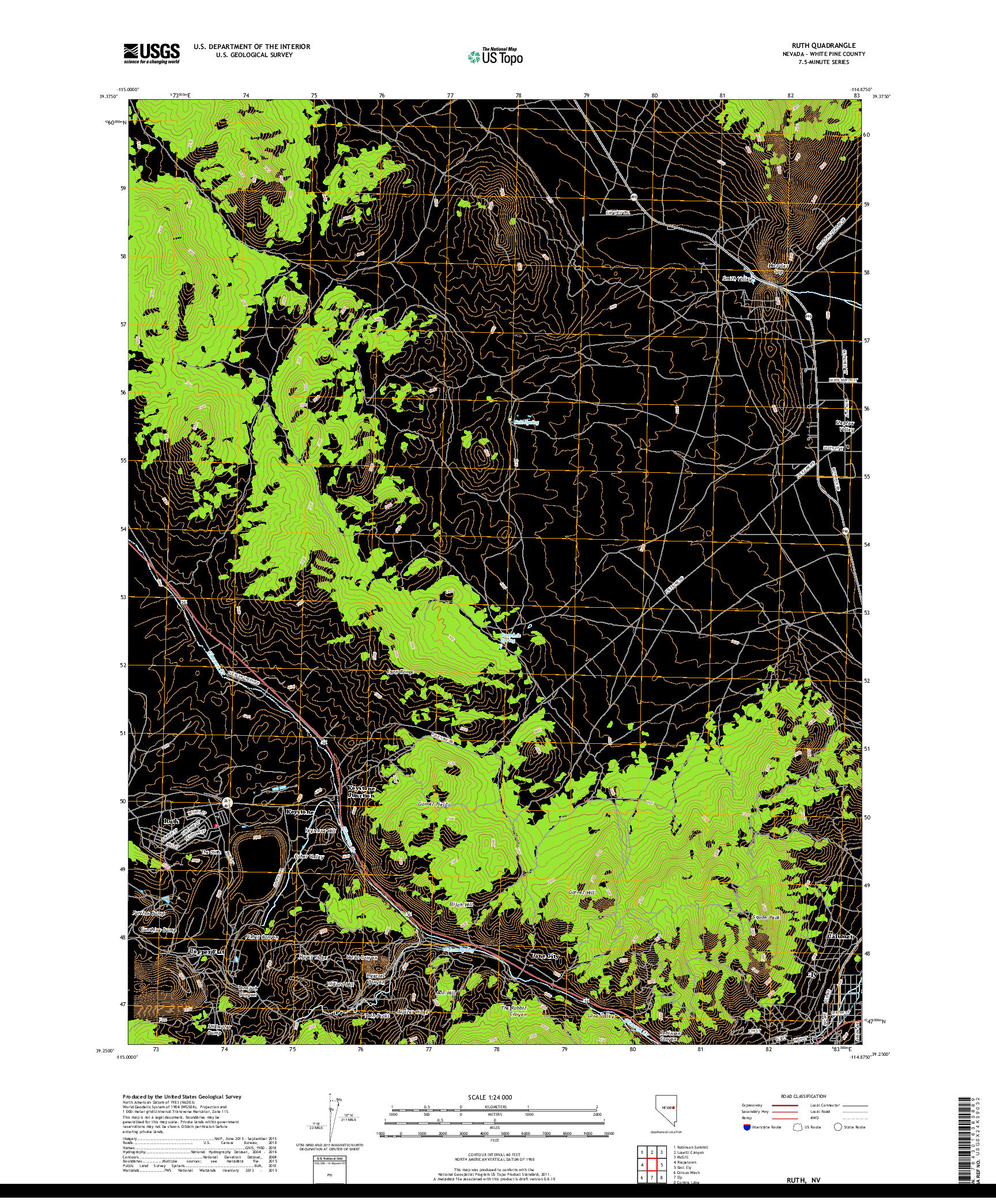 USGS US TOPO 7.5-MINUTE MAP FOR RUTH, NV 2018