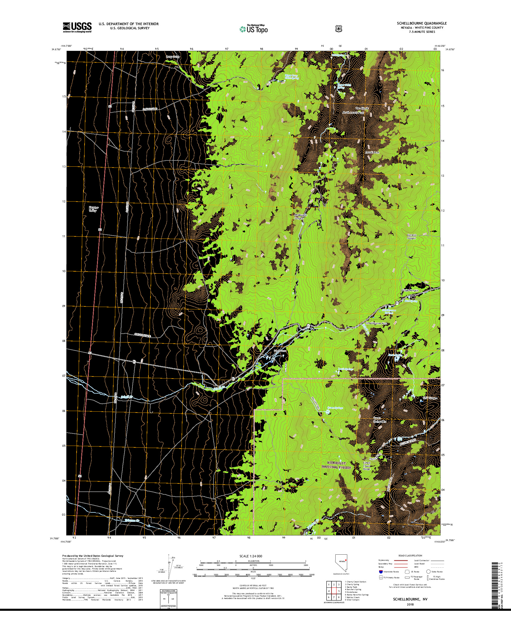 USGS US TOPO 7.5-MINUTE MAP FOR SCHELLBOURNE, NV 2018