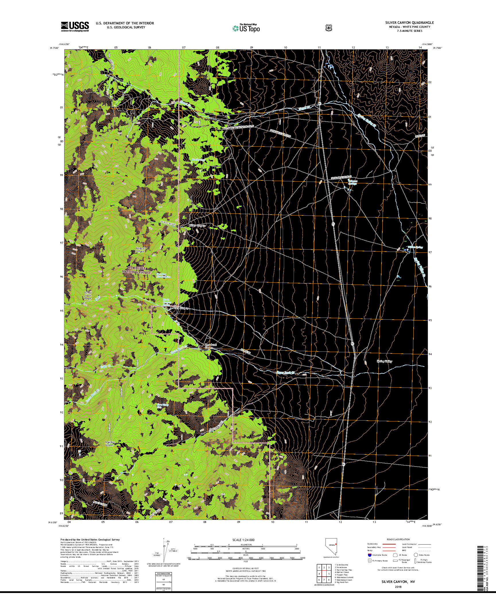 USGS US TOPO 7.5-MINUTE MAP FOR SILVER CANYON, NV 2018