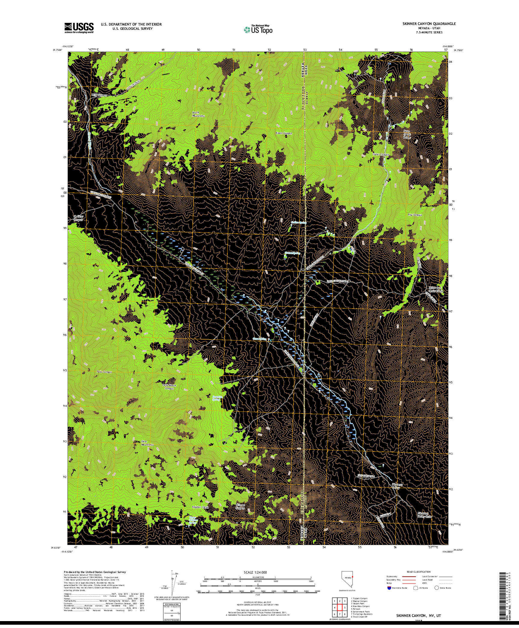 USGS US TOPO 7.5-MINUTE MAP FOR SKINNER CANYON, NV,UT 2018