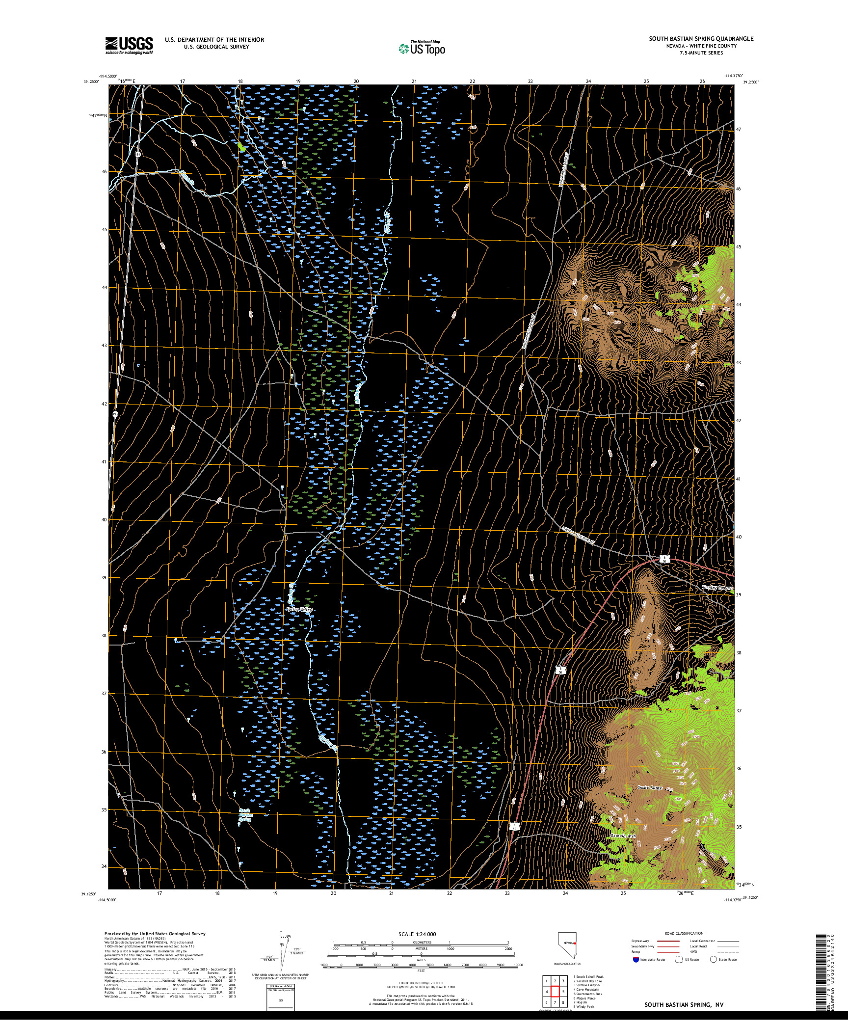 USGS US TOPO 7.5-MINUTE MAP FOR SOUTH BASTIAN SPRING, NV 2018