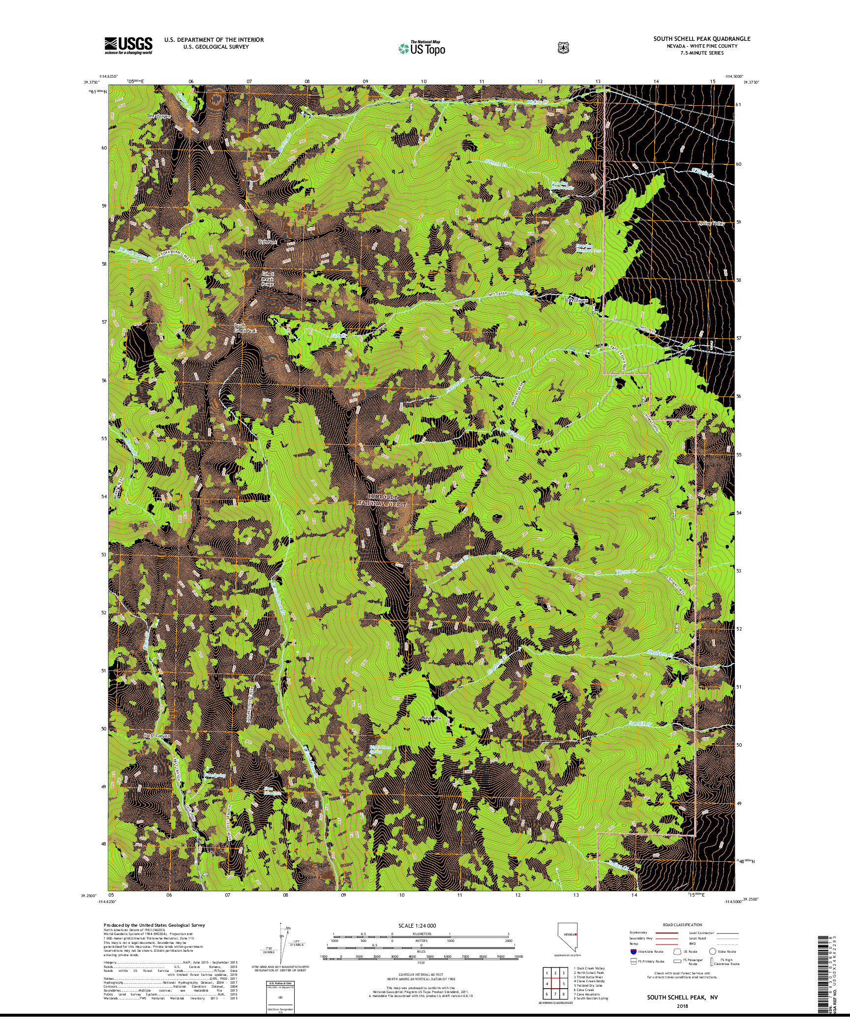 USGS US TOPO 7.5-MINUTE MAP FOR SOUTH SCHELL PEAK, NV 2018