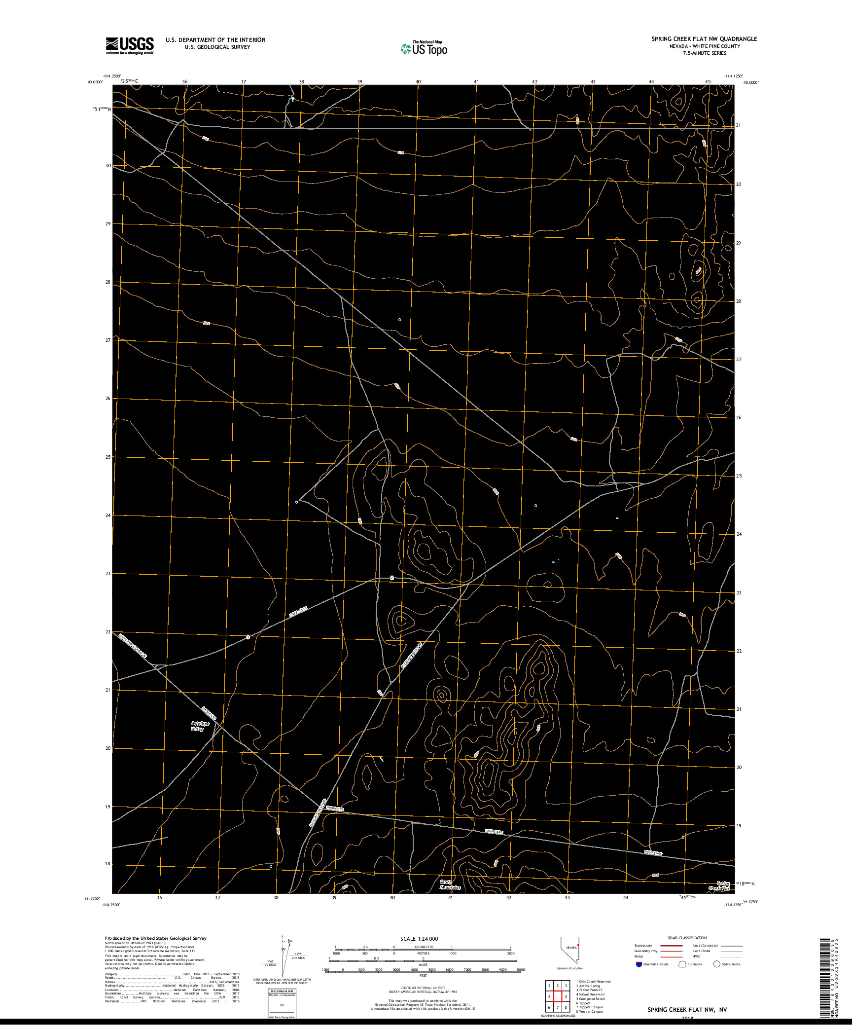 USGS US TOPO 7.5-MINUTE MAP FOR SPRING CREEK FLAT NW, NV 2018