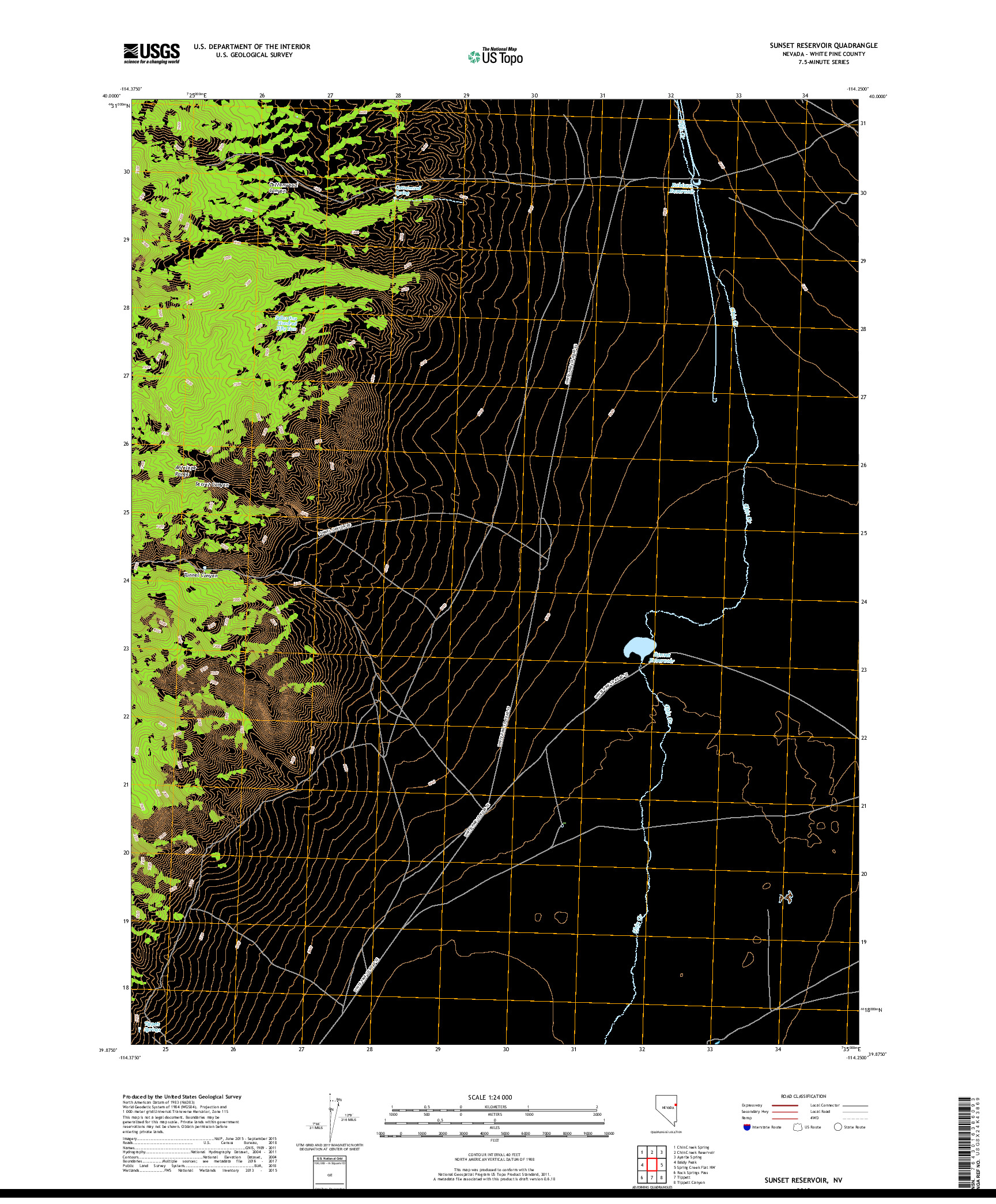 USGS US TOPO 7.5-MINUTE MAP FOR SUNSET RESERVOIR, NV 2018
