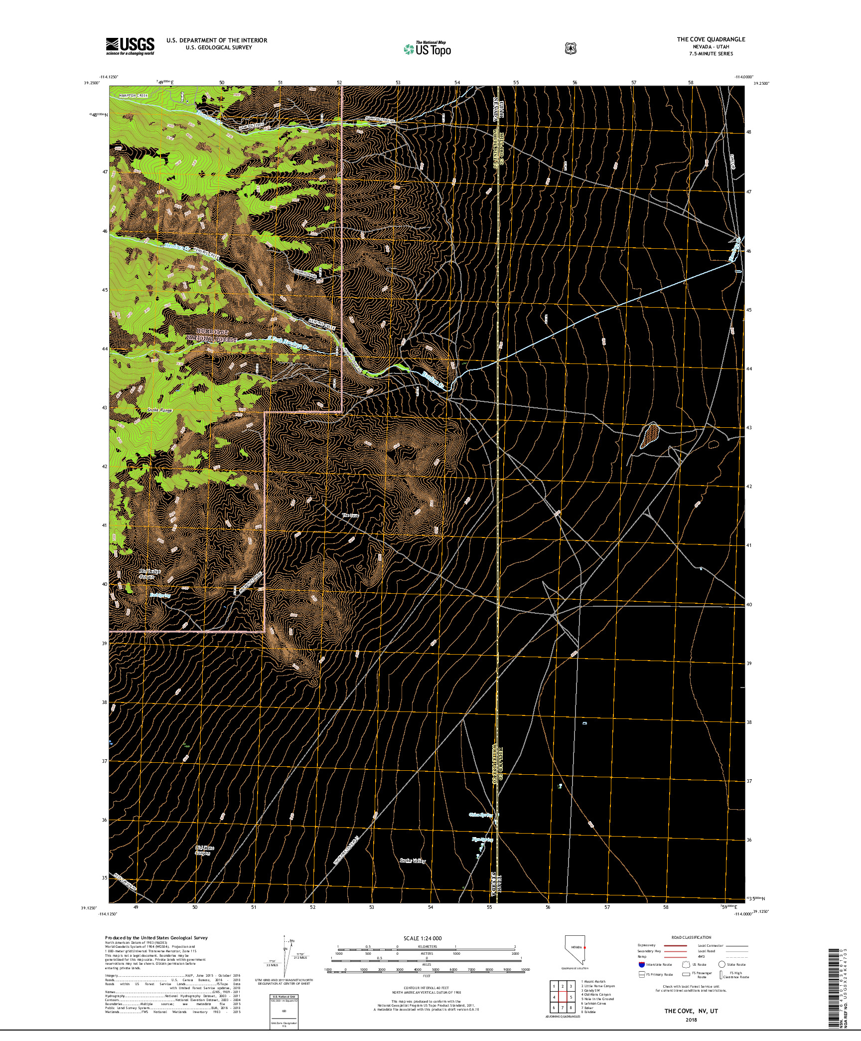 USGS US TOPO 7.5-MINUTE MAP FOR THE COVE, NV,UT 2018