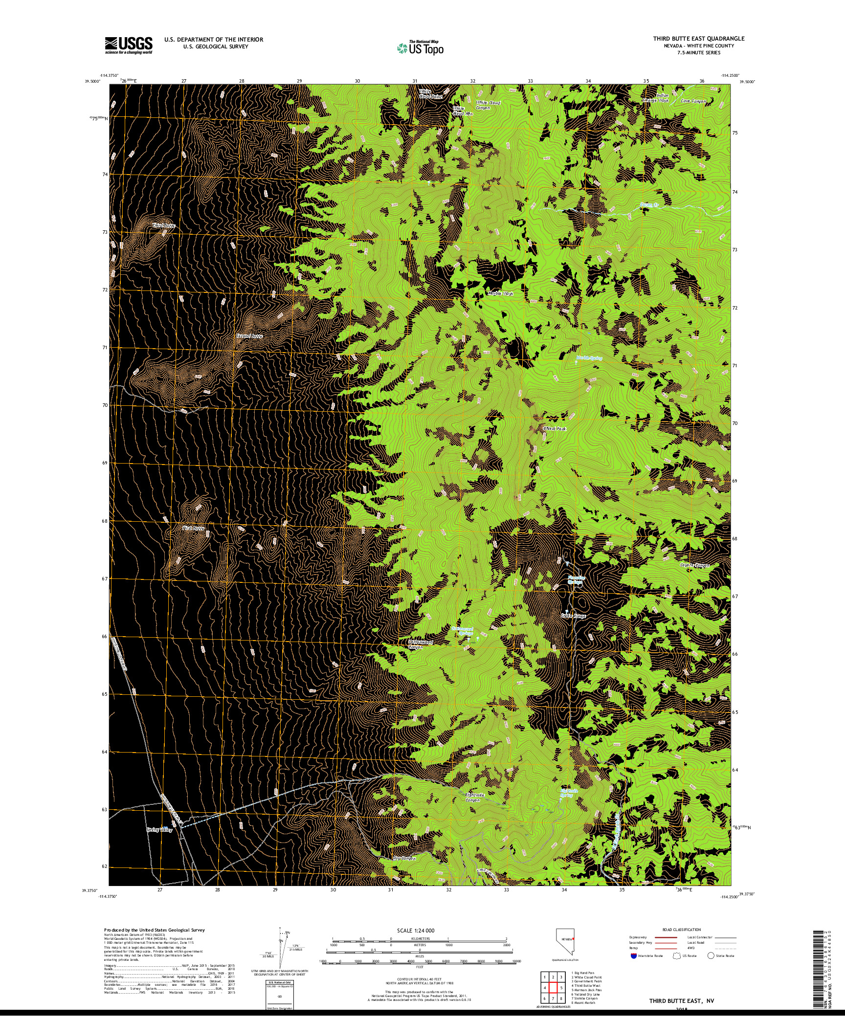 USGS US TOPO 7.5-MINUTE MAP FOR THIRD BUTTE EAST, NV 2018