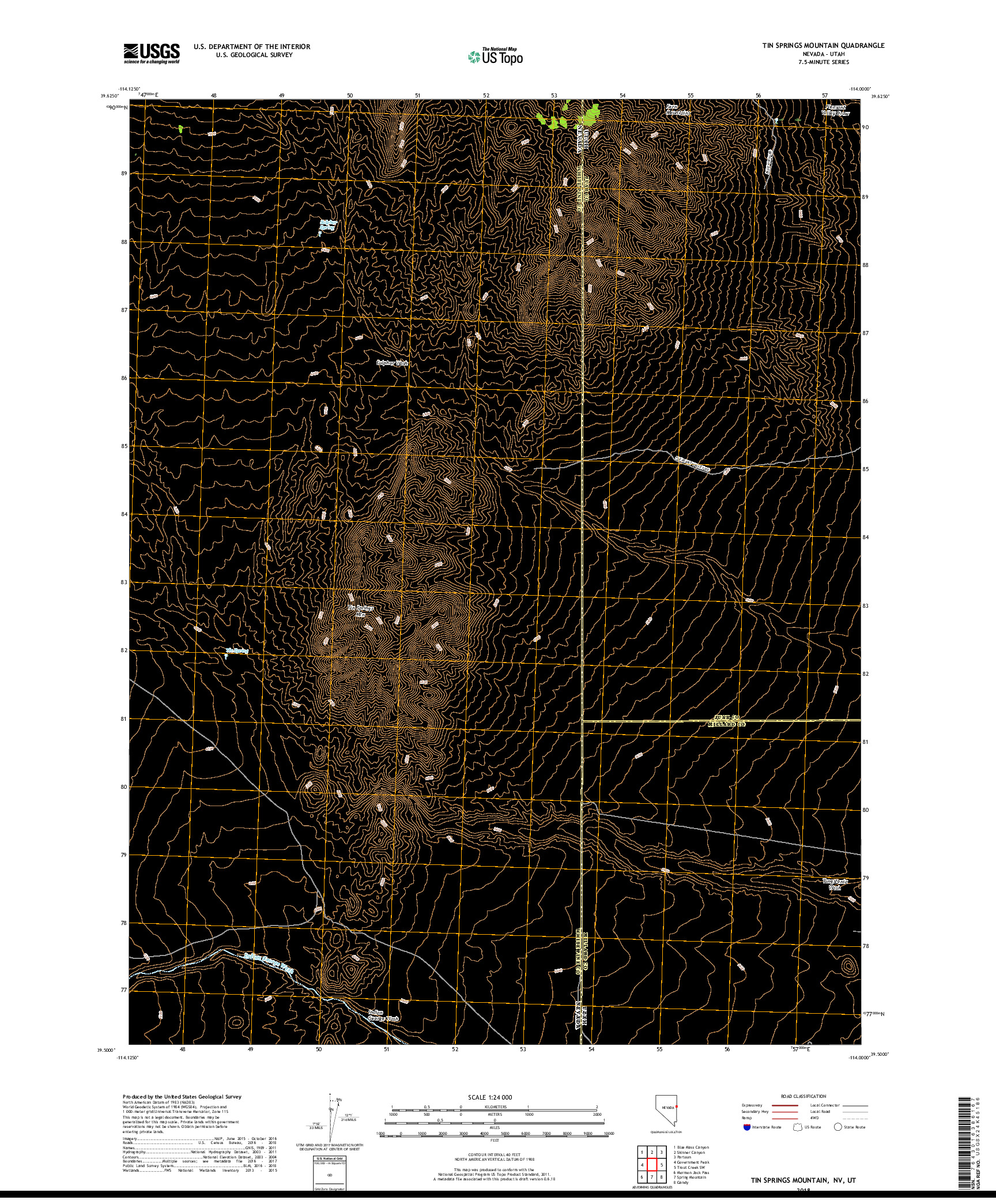 USGS US TOPO 7.5-MINUTE MAP FOR TIN SPRINGS MOUNTAIN, NV,UT 2018