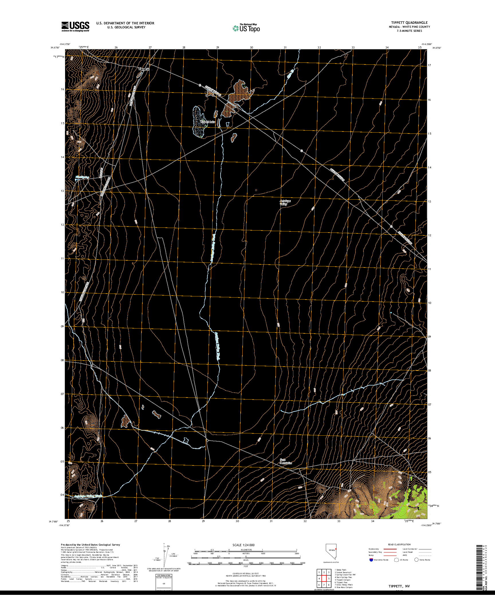 USGS US TOPO 7.5-MINUTE MAP FOR TIPPETT, NV 2018