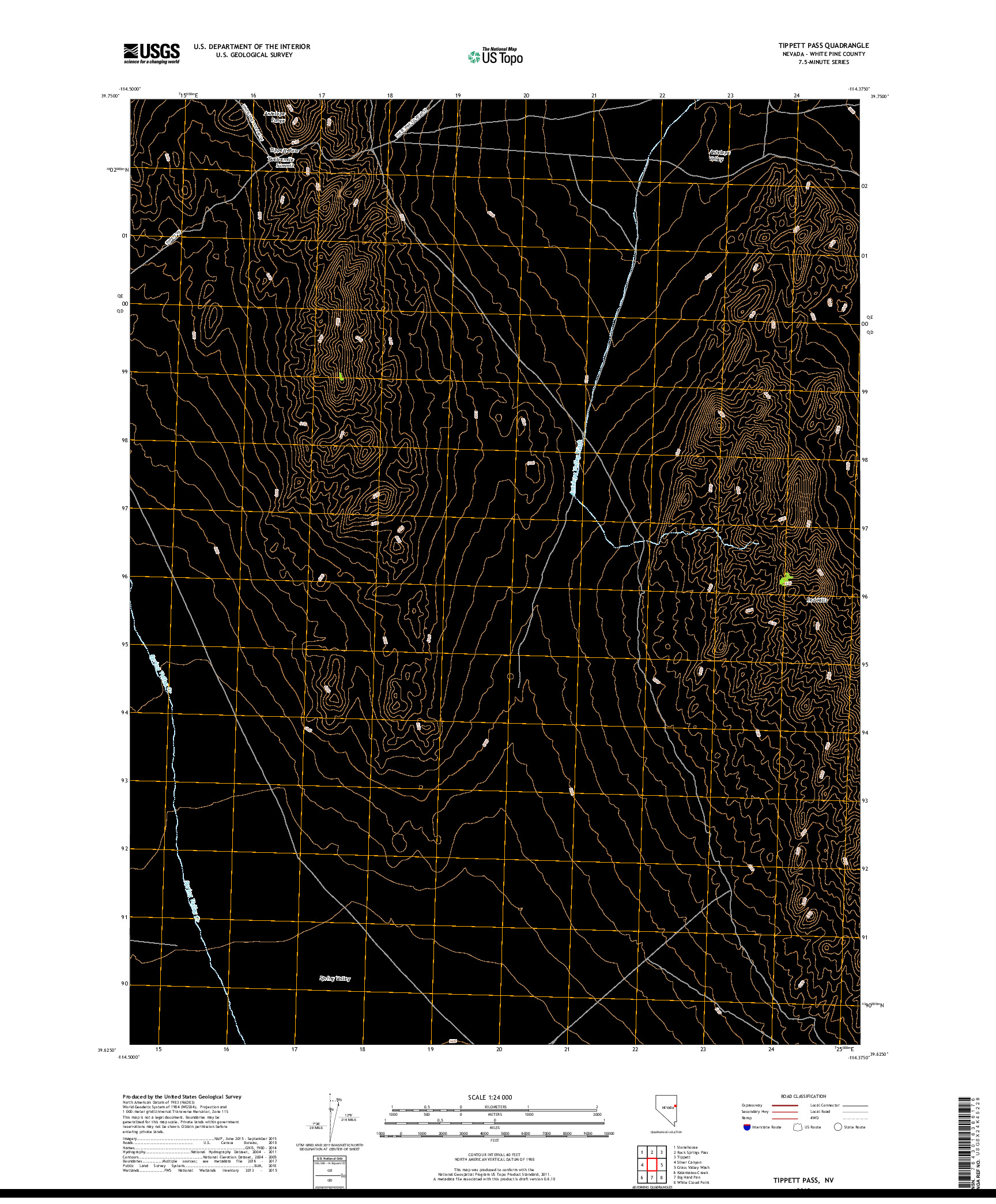 USGS US TOPO 7.5-MINUTE MAP FOR TIPPETT PASS, NV 2018