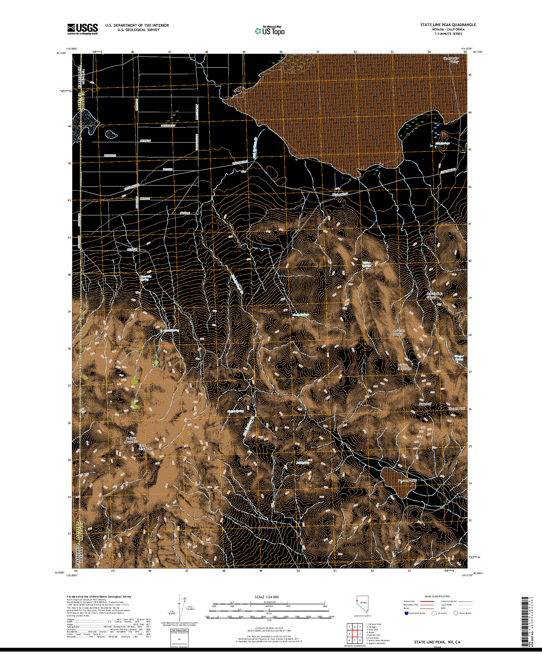 USGS US TOPO 7.5-MINUTE MAP FOR STATE LINE PEAK, NV,CA 2018