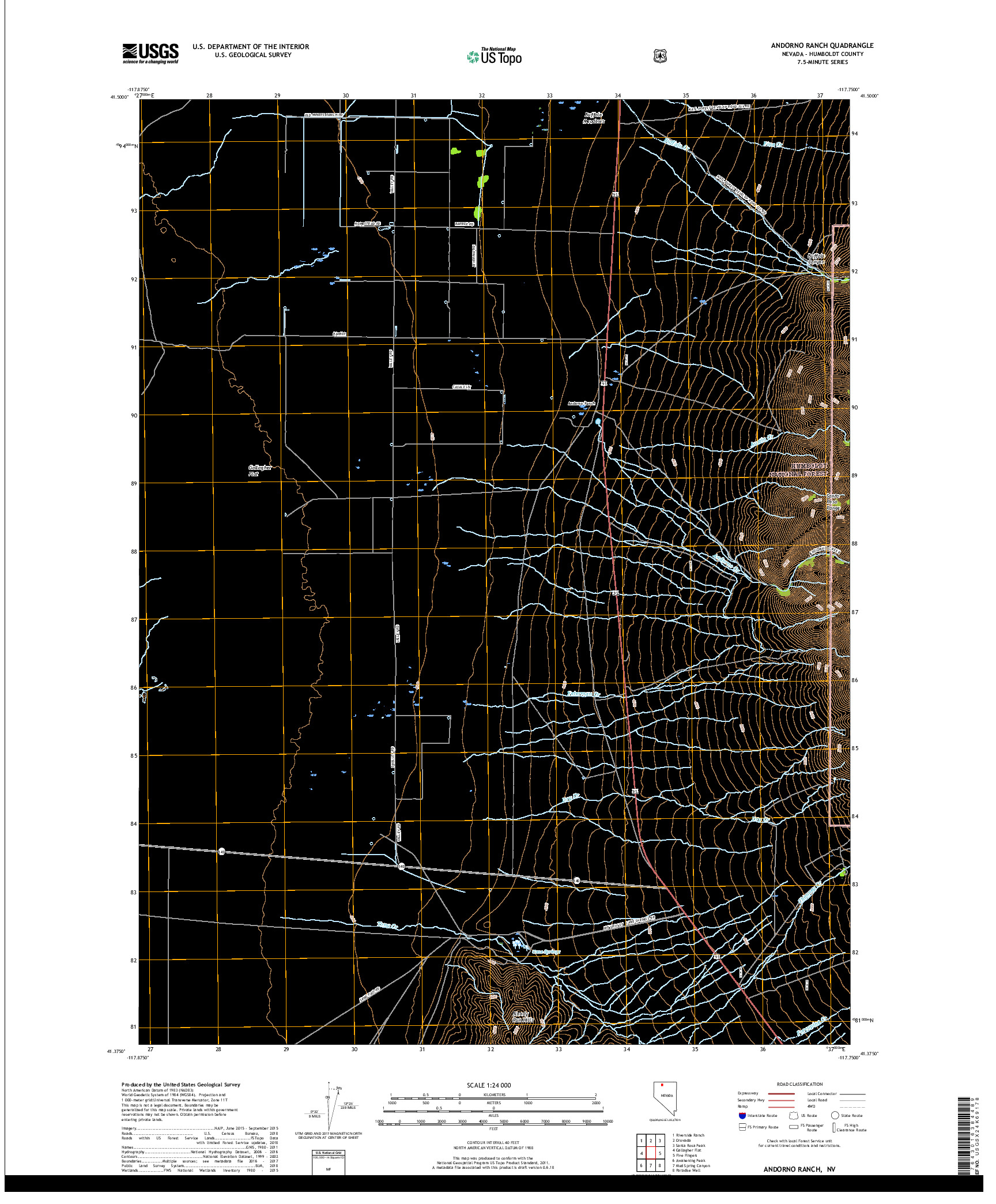 USGS US TOPO 7.5-MINUTE MAP FOR ANDORNO RANCH, NV 2018