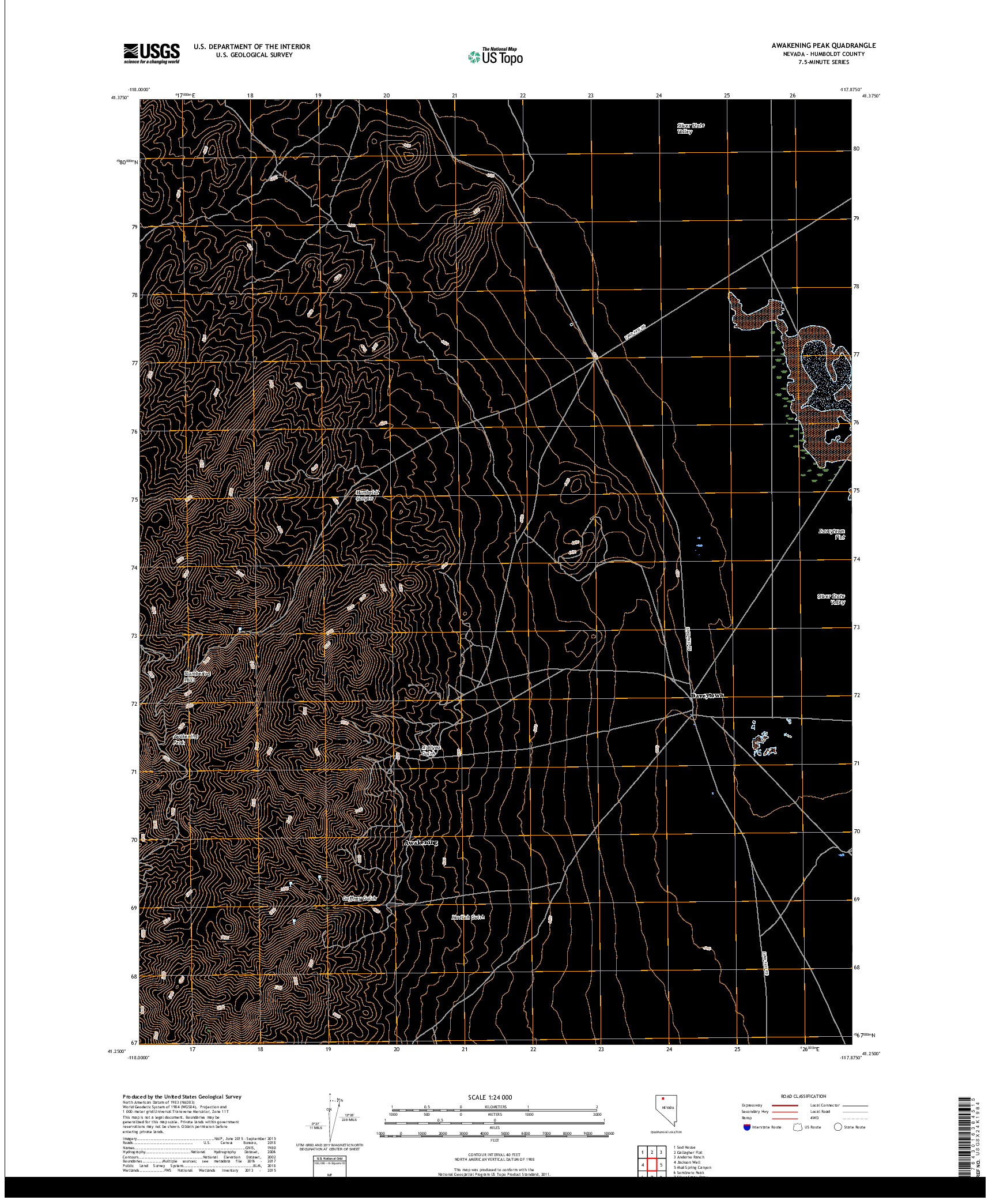 USGS US TOPO 7.5-MINUTE MAP FOR AWAKENING PEAK, NV 2018