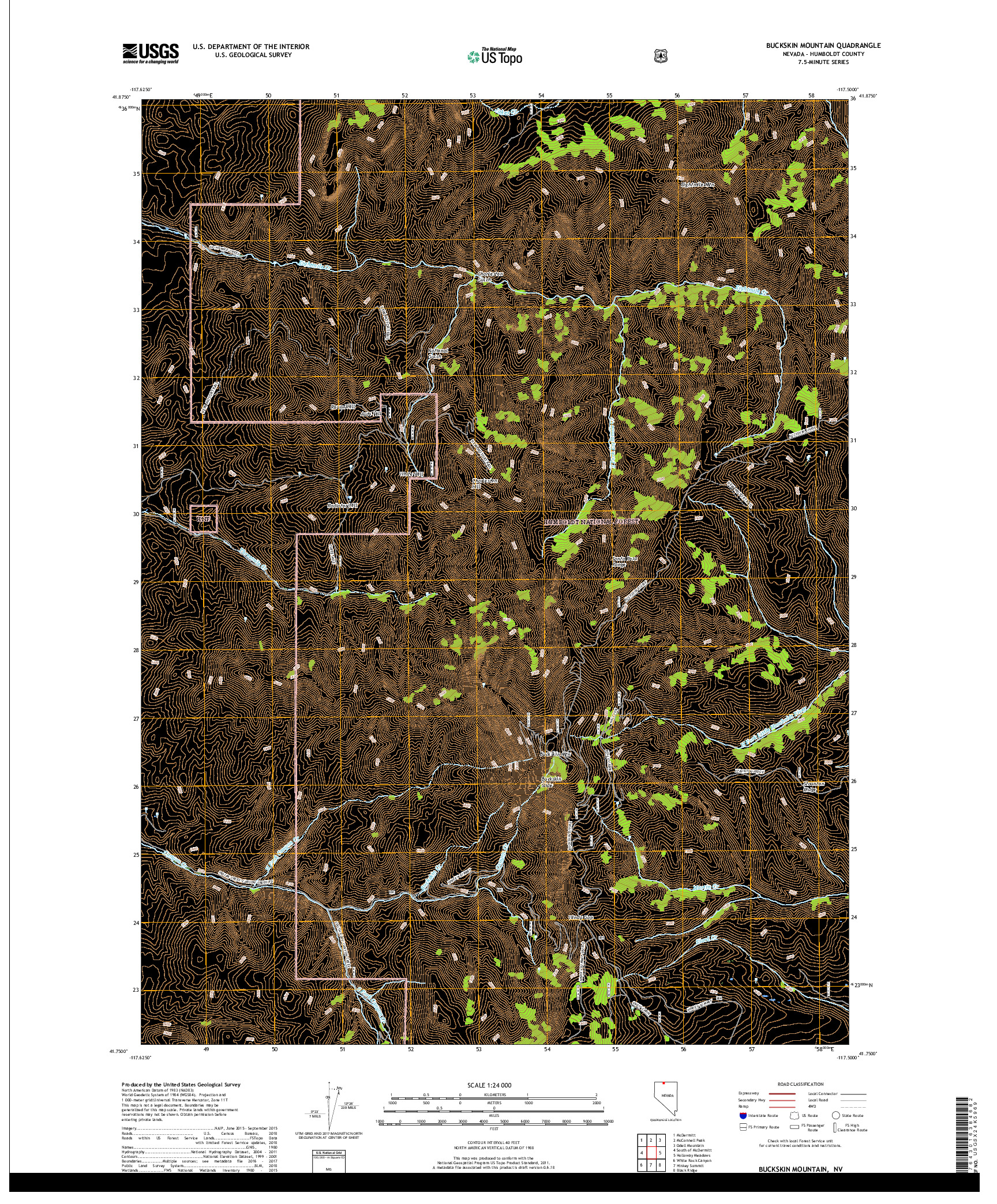 USGS US TOPO 7.5-MINUTE MAP FOR BUCKSKIN MOUNTAIN, NV 2018