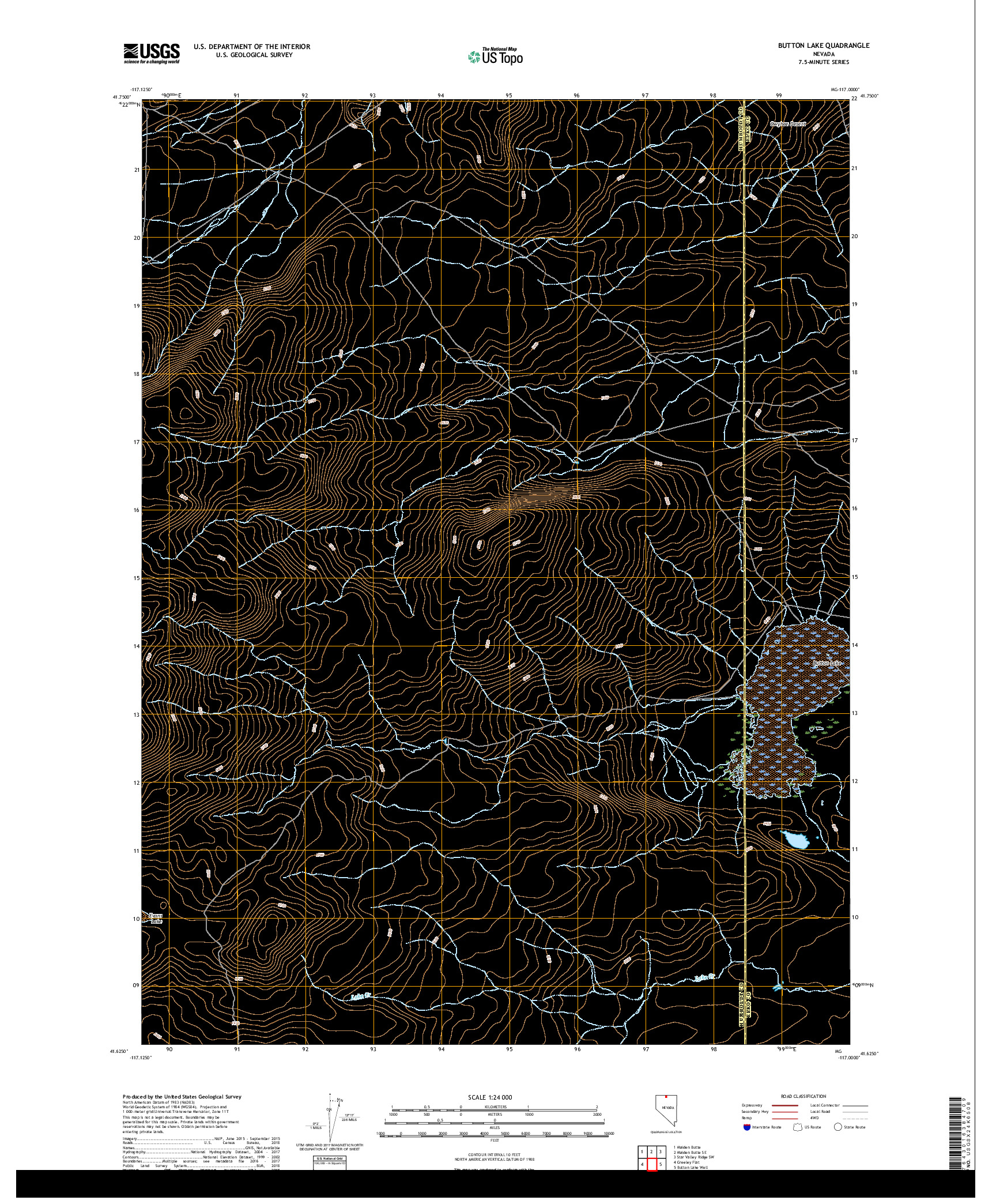 USGS US TOPO 7.5-MINUTE MAP FOR BUTTON LAKE, NV 2018