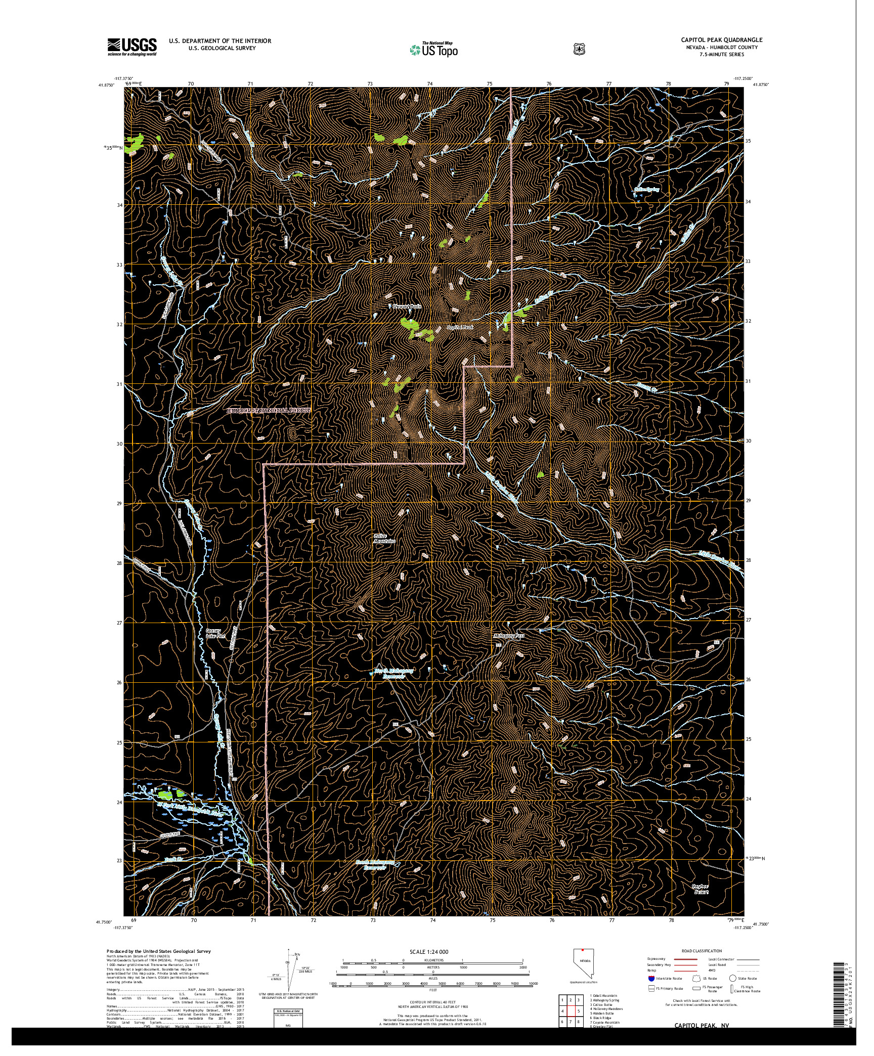USGS US TOPO 7.5-MINUTE MAP FOR CAPITOL PEAK, NV 2018