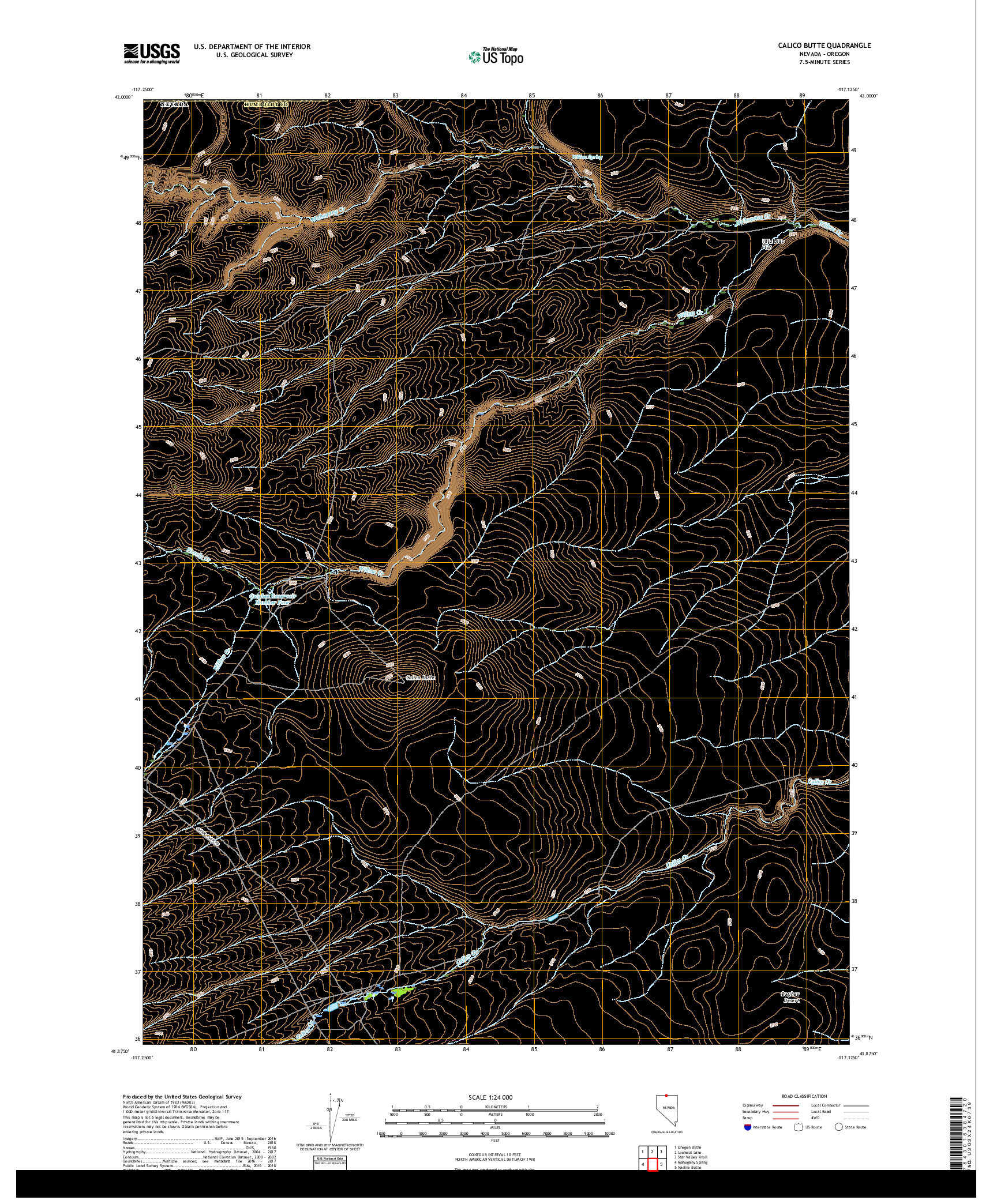 USGS US TOPO 7.5-MINUTE MAP FOR CALICO BUTTE, NV,OR 2018