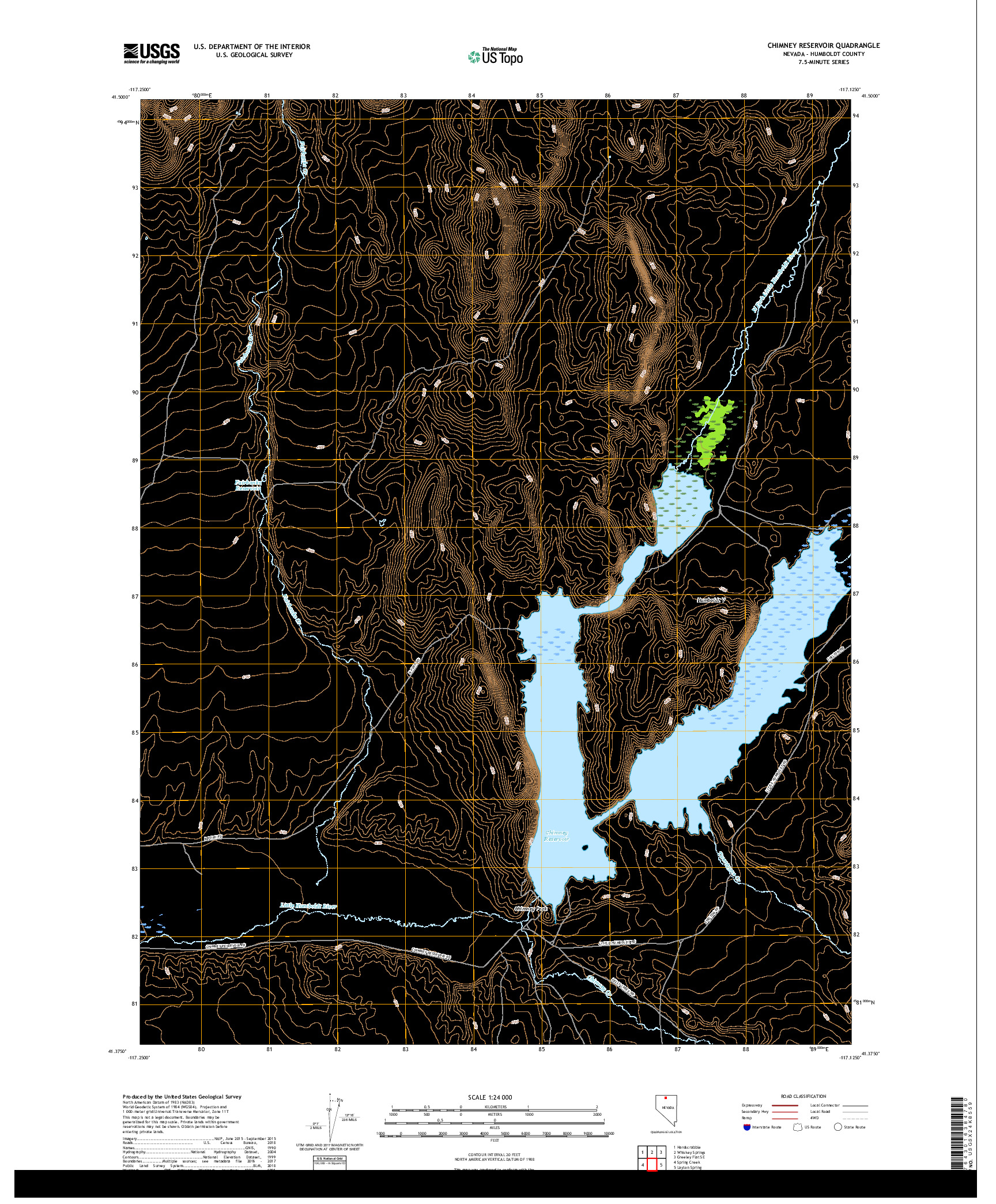 USGS US TOPO 7.5-MINUTE MAP FOR CHIMNEY RESERVOIR, NV 2018