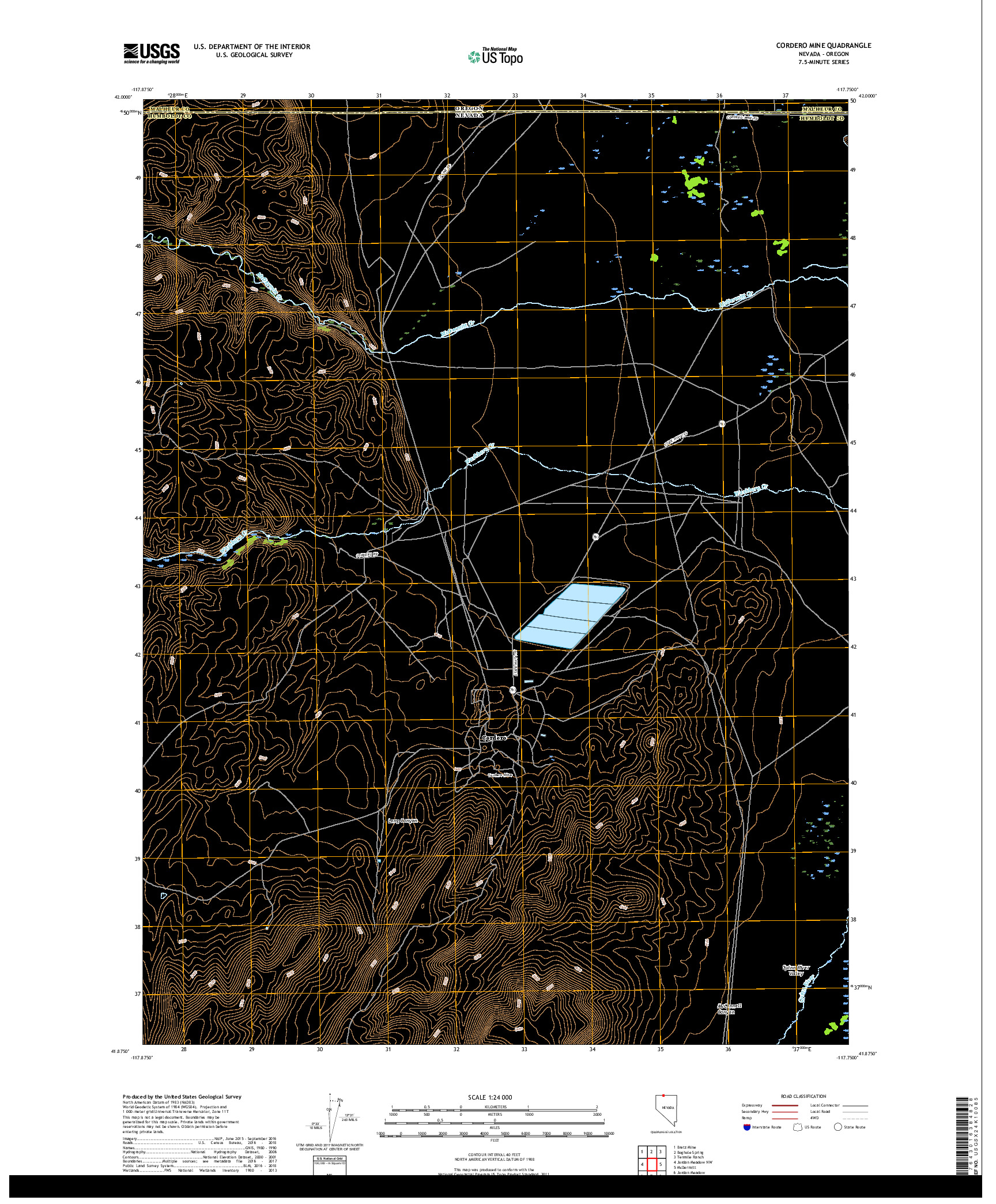 USGS US TOPO 7.5-MINUTE MAP FOR CORDERO MINE, NV,OR 2018